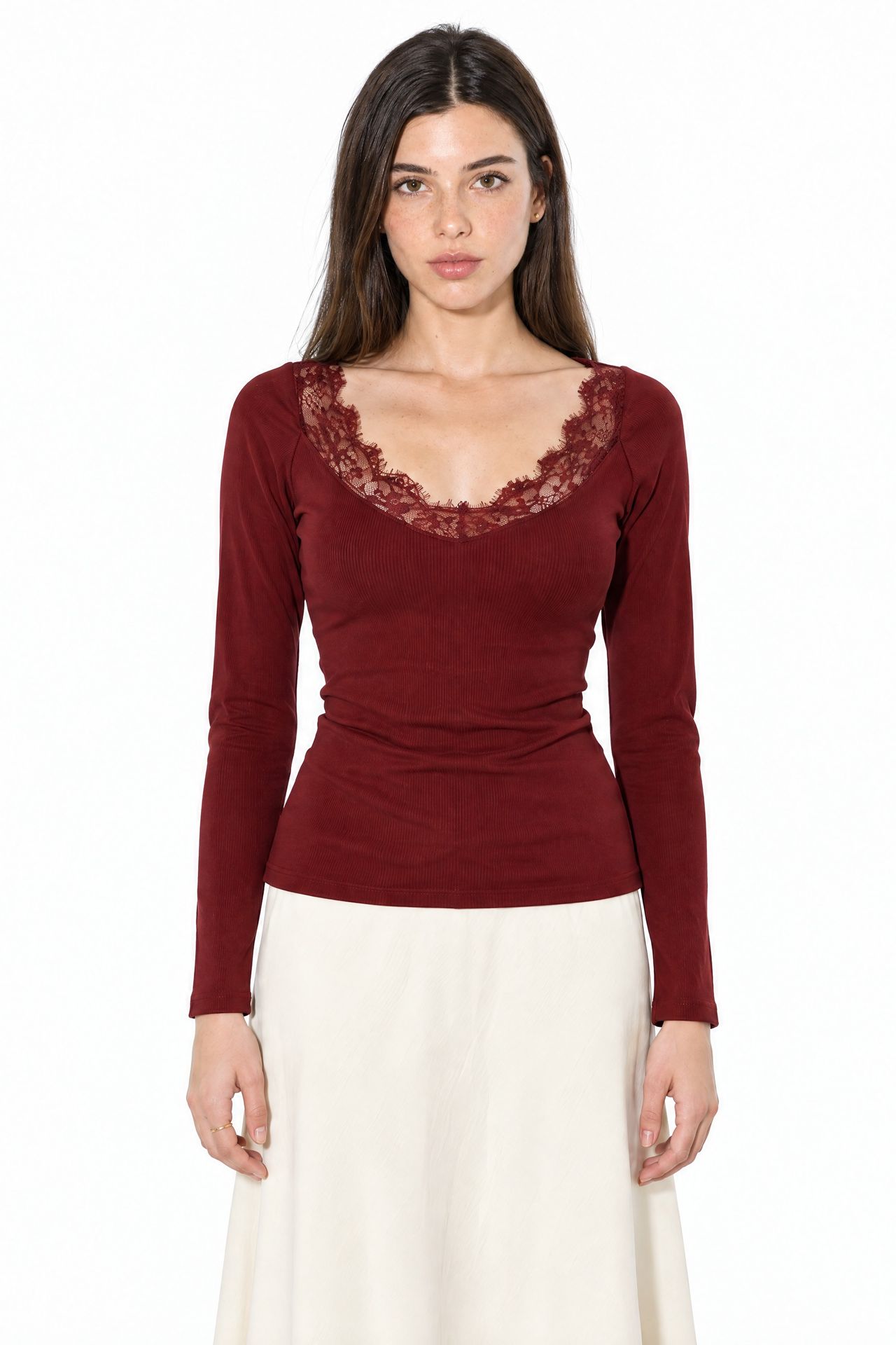 BUSEM Lace Detailed V-Neck Blouse 1