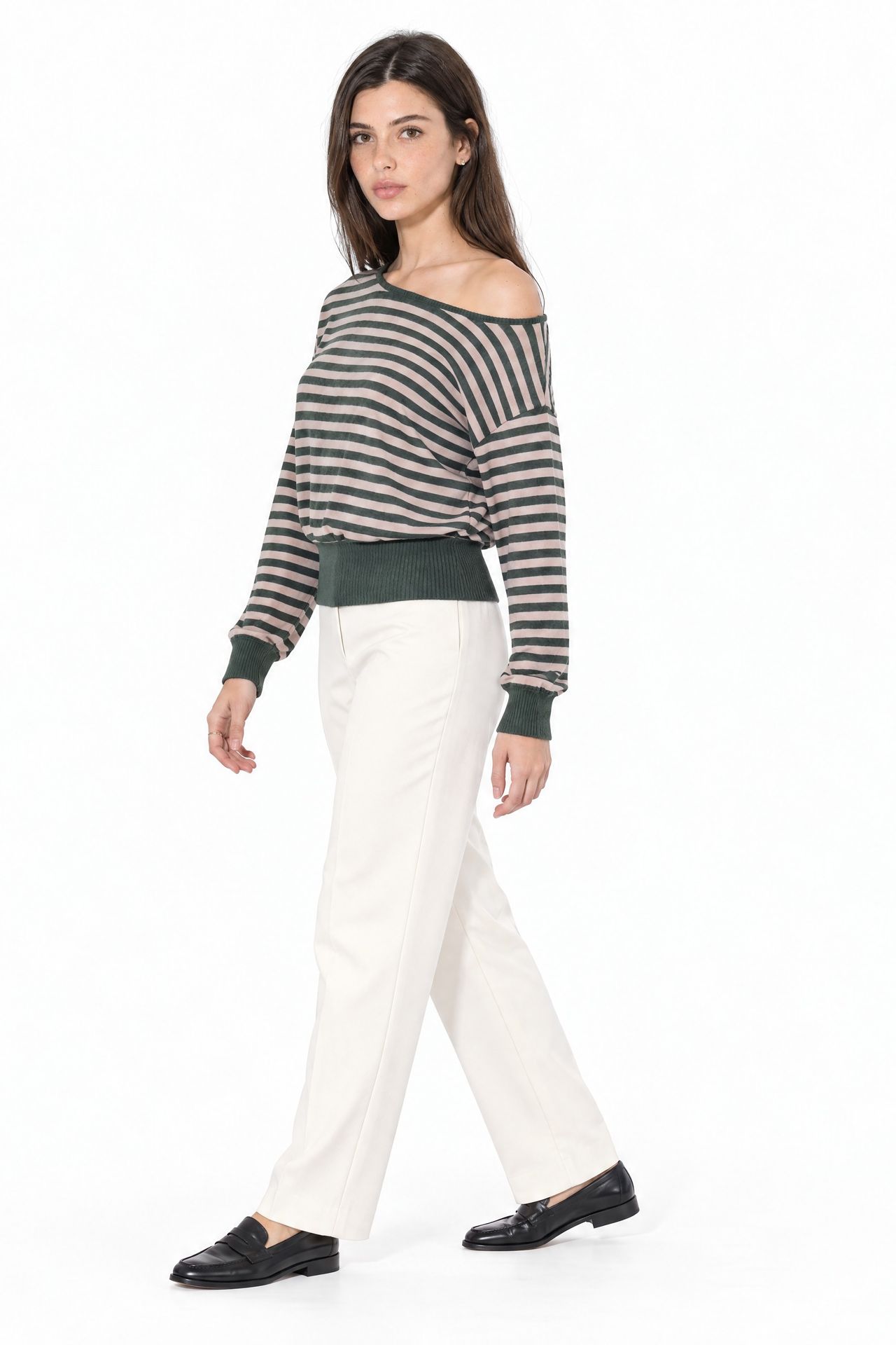 BUSEM Women's Striped Long-sleeve Ribbed T-shirt 2