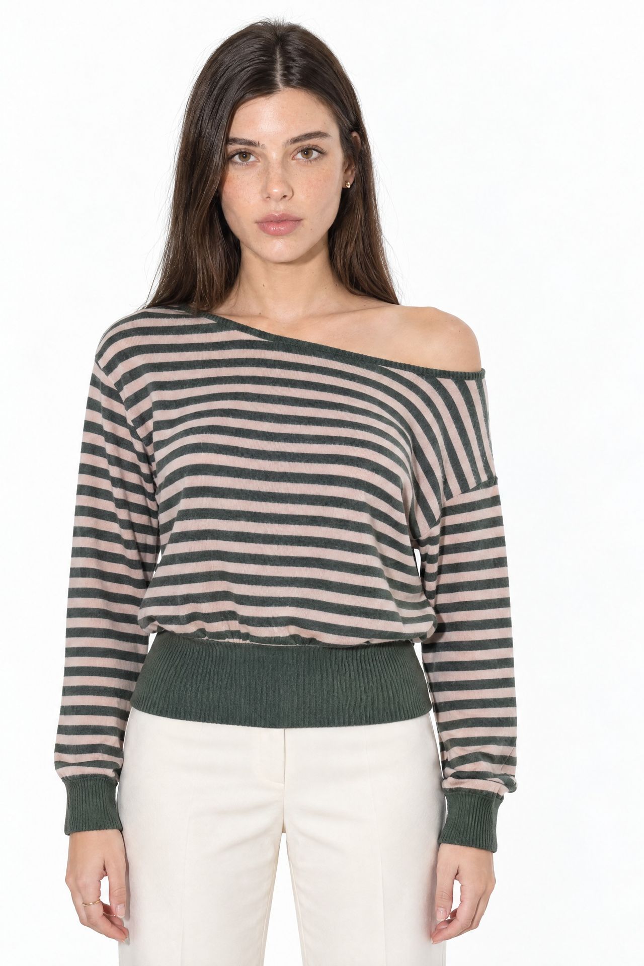 BUSEM Women's Striped Long-sleeve Ribbed T-shirt 1