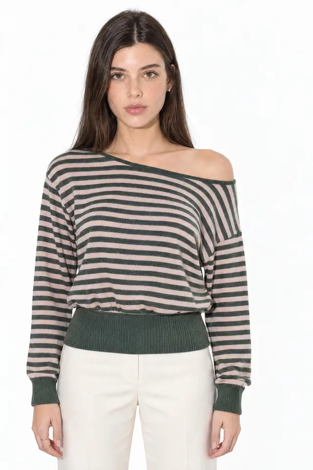 BUSEM Women's Striped Long-sleeve Ribbed T-shirt