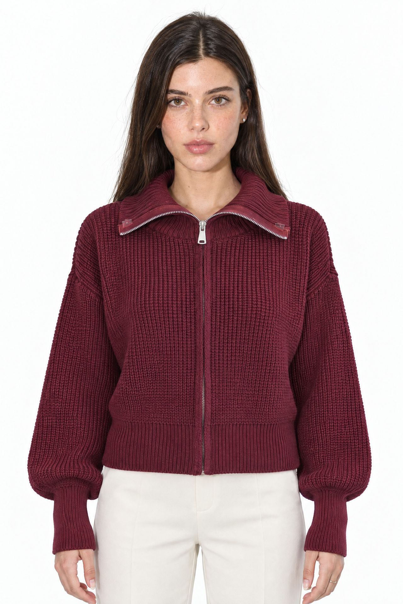 VIORNA Women’s Cropped Ribbed Zip Cardigan 1