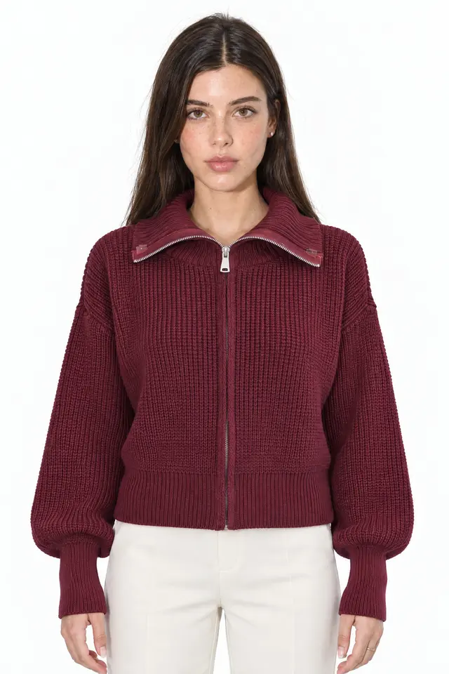VIORNA Women’s Cropped Ribbed Zip Cardigan