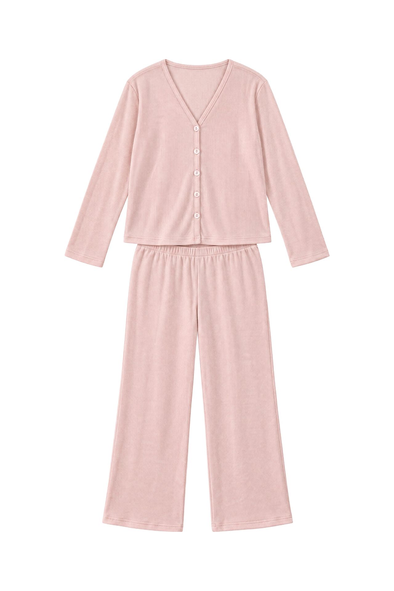 Yumuşak Dokulu Fitilli Kaşkorse Örme Düğmeli Hırka Pijama Takımı 4