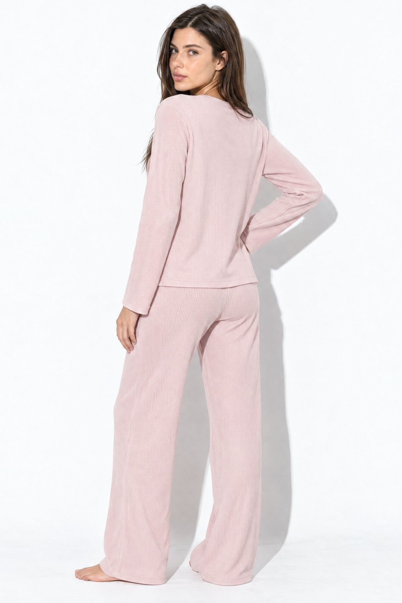 Yumuşak Dokulu Fitilli Kaşkorse Örme Düğmeli Hırka Pijama Takımı 3