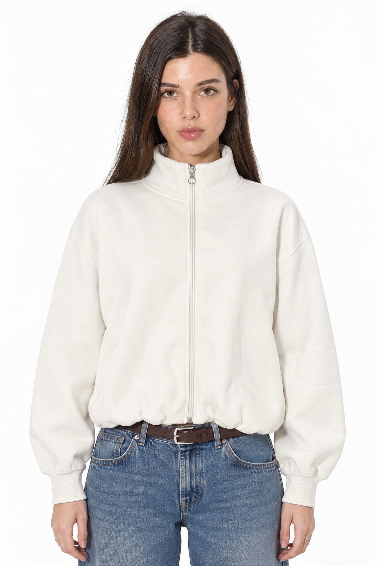 BUSEM Bol Kesim Yarım Fermuarlı Kısa Sweatshirt 1