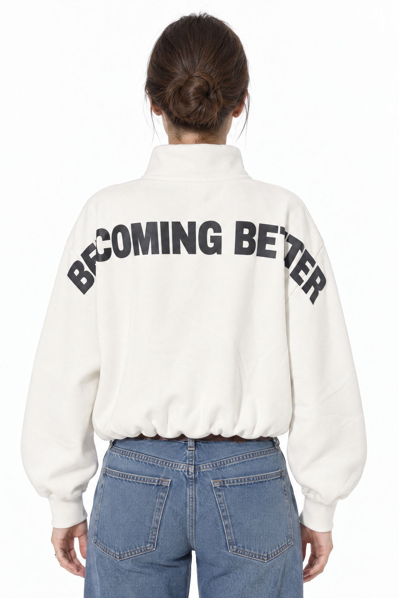 BUSEM Bol Kesim Yarım Fermuarlı Kısa Sweatshirt 2