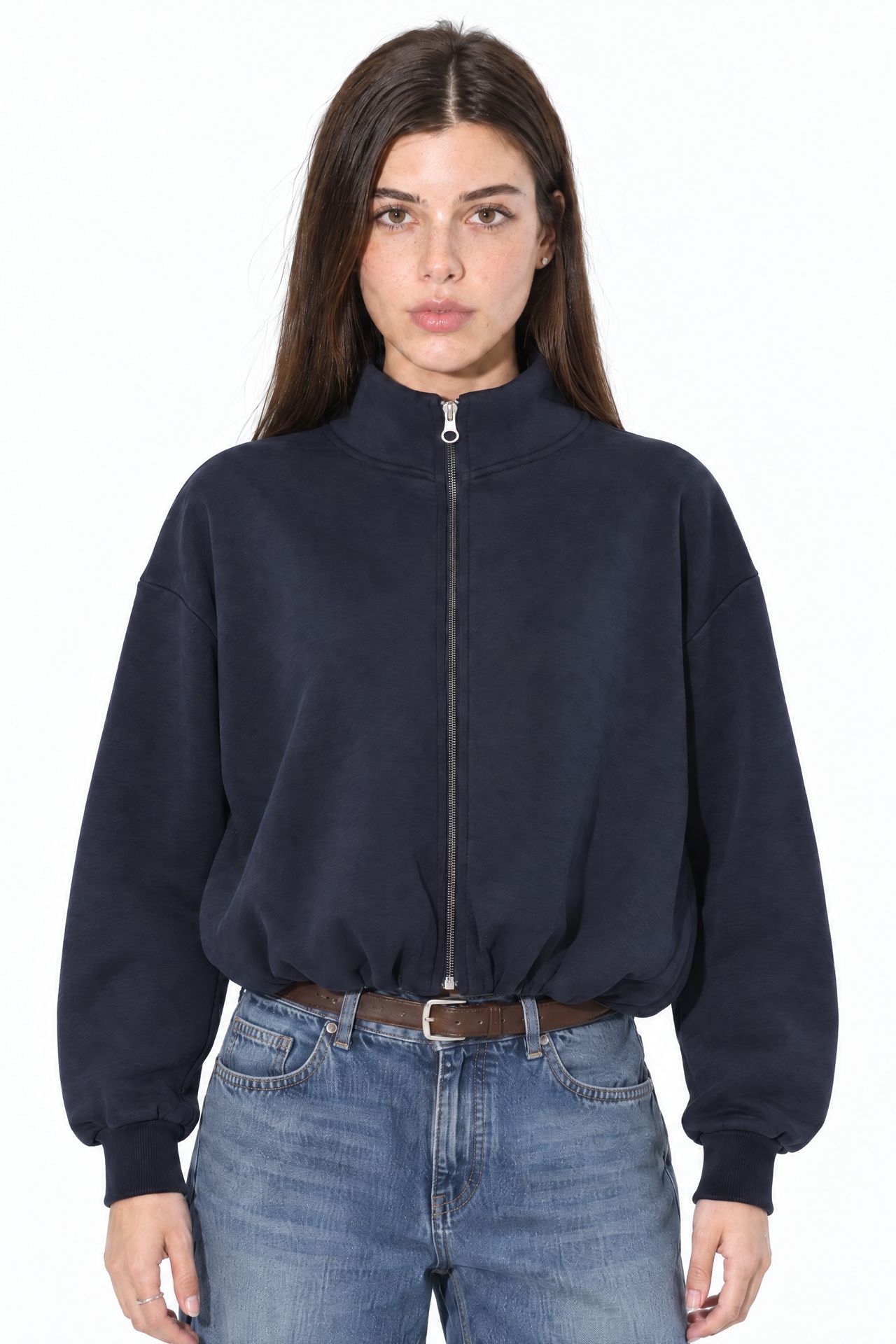 BUSEM Bol Kesim Yarım Fermuarlı Kısa Sweatshirt 1