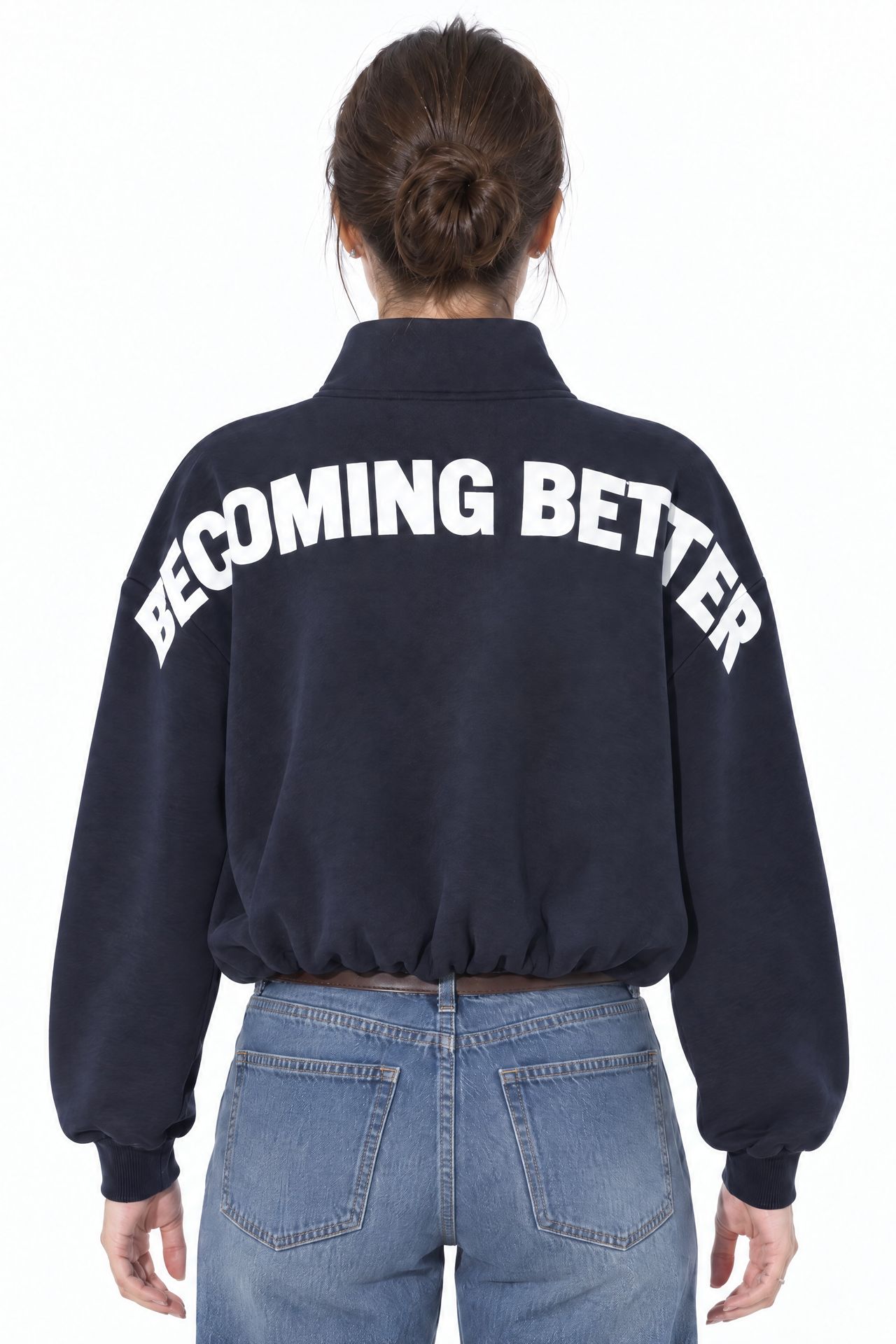 BUSEM Bol Kesim Yarım Fermuarlı Kısa Sweatshirt 2