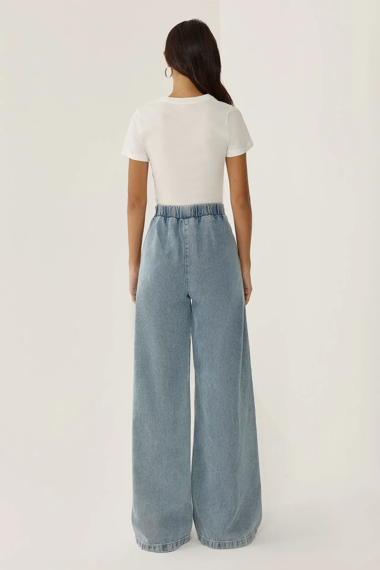 Elastic Waist Wide Leg Jeans