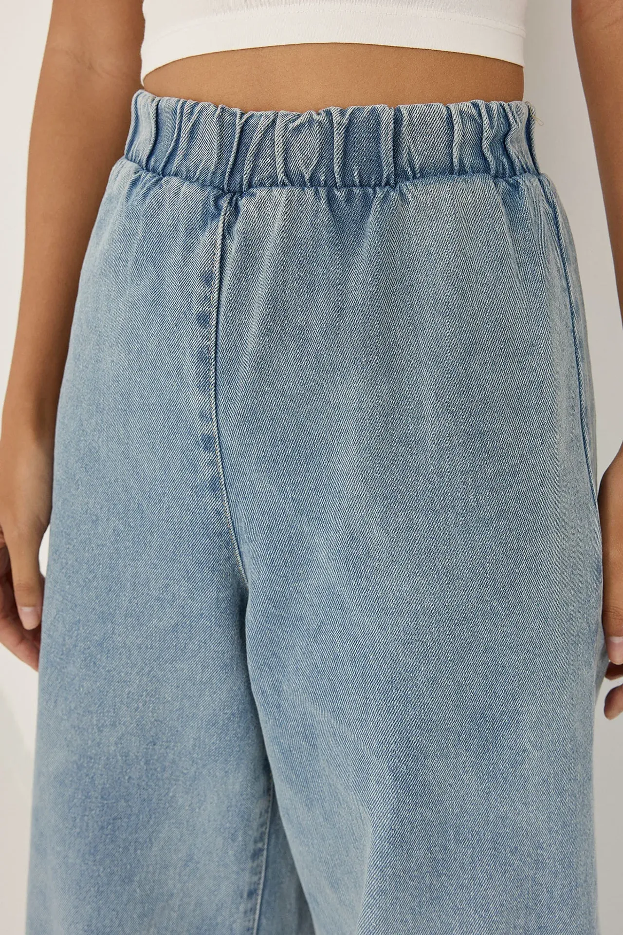 Elastic Waist Wide Leg Jeans