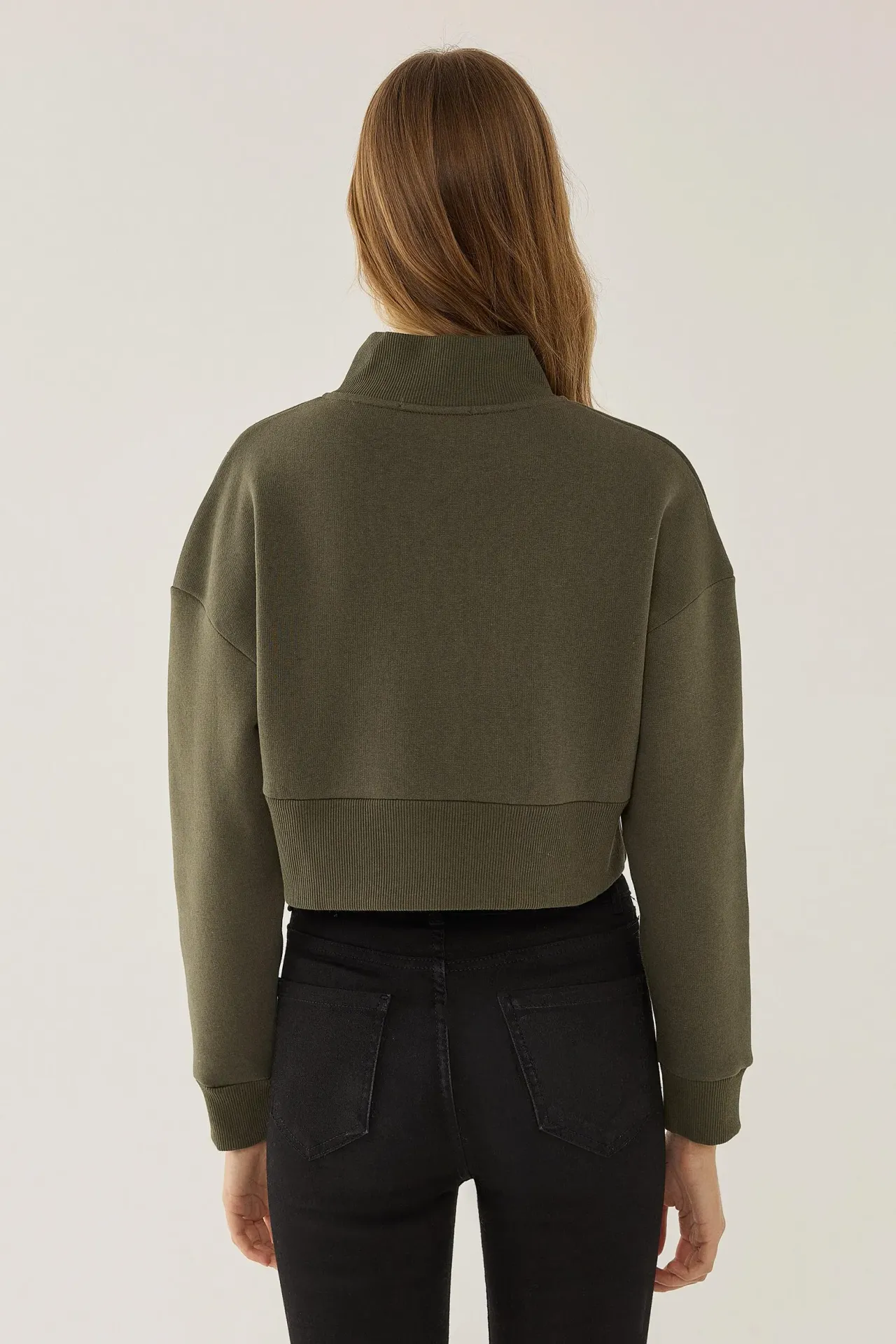 Zipper Collar Crop Slogan Sweatshirt