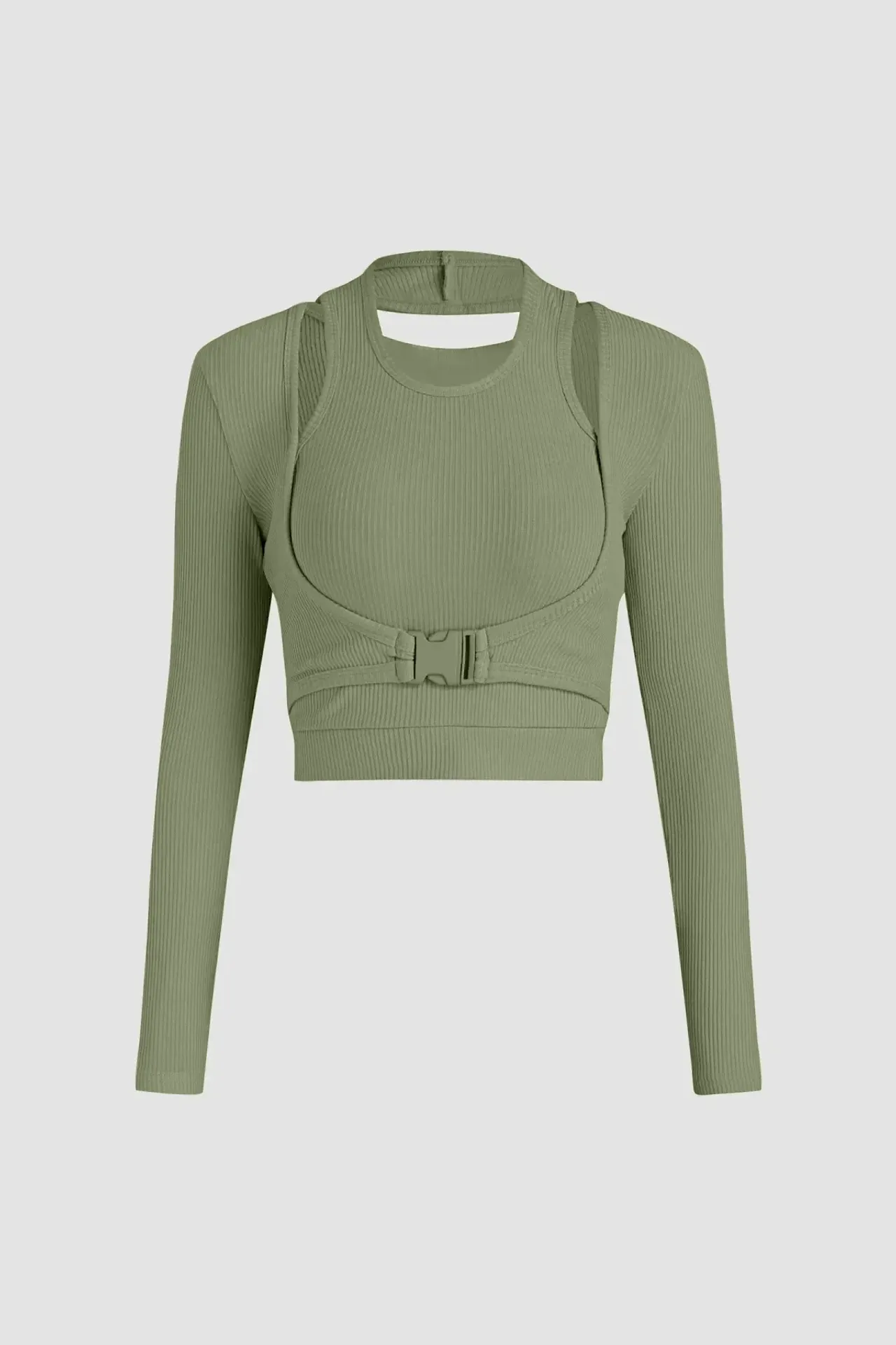 Long Sleeve Buckle Crop Top