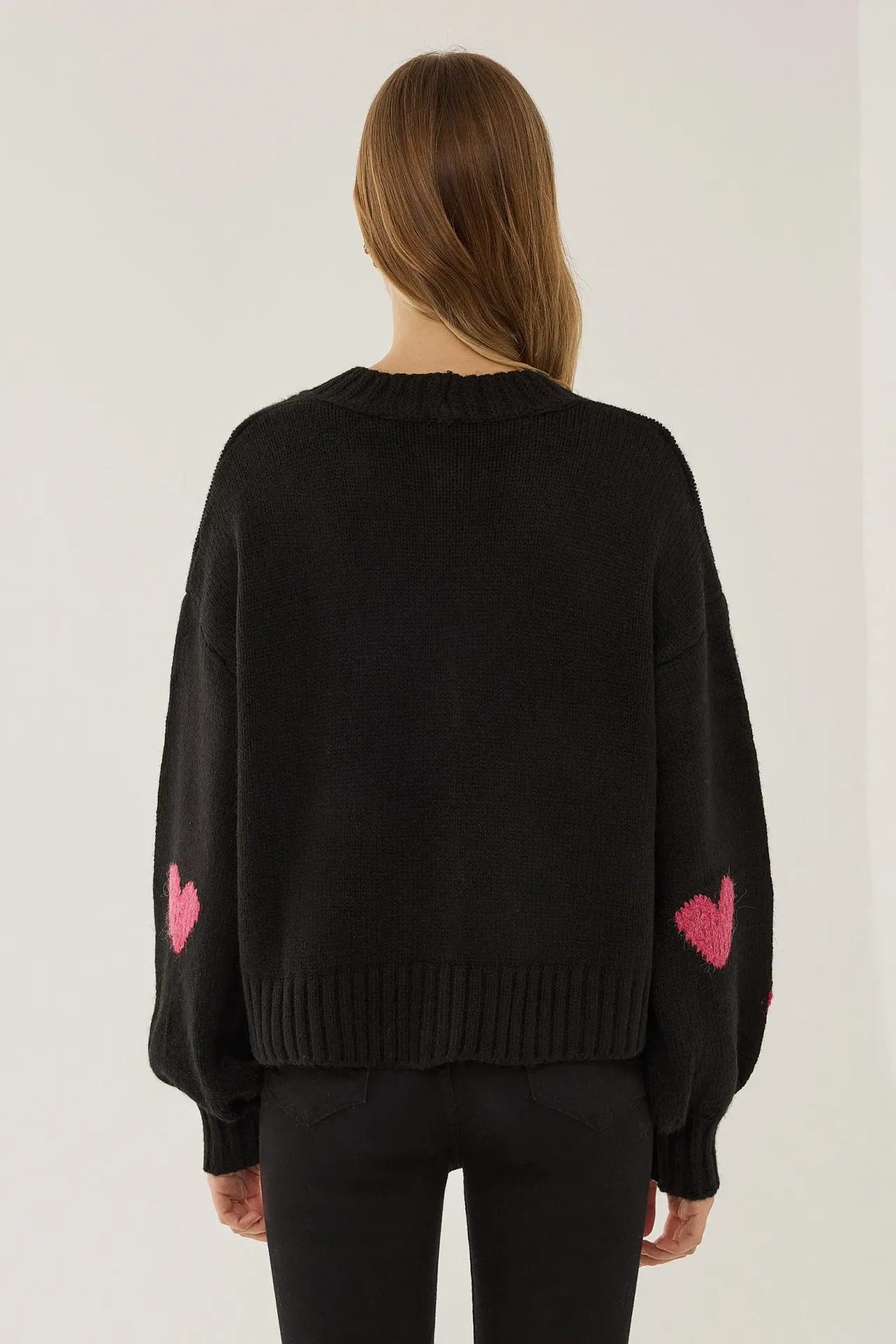 Heart Patterned Relaxed Fit Cardigan