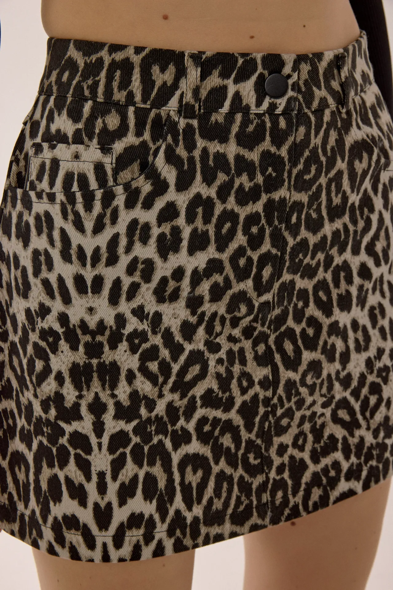 Leopard Print Denim Mini Skirt