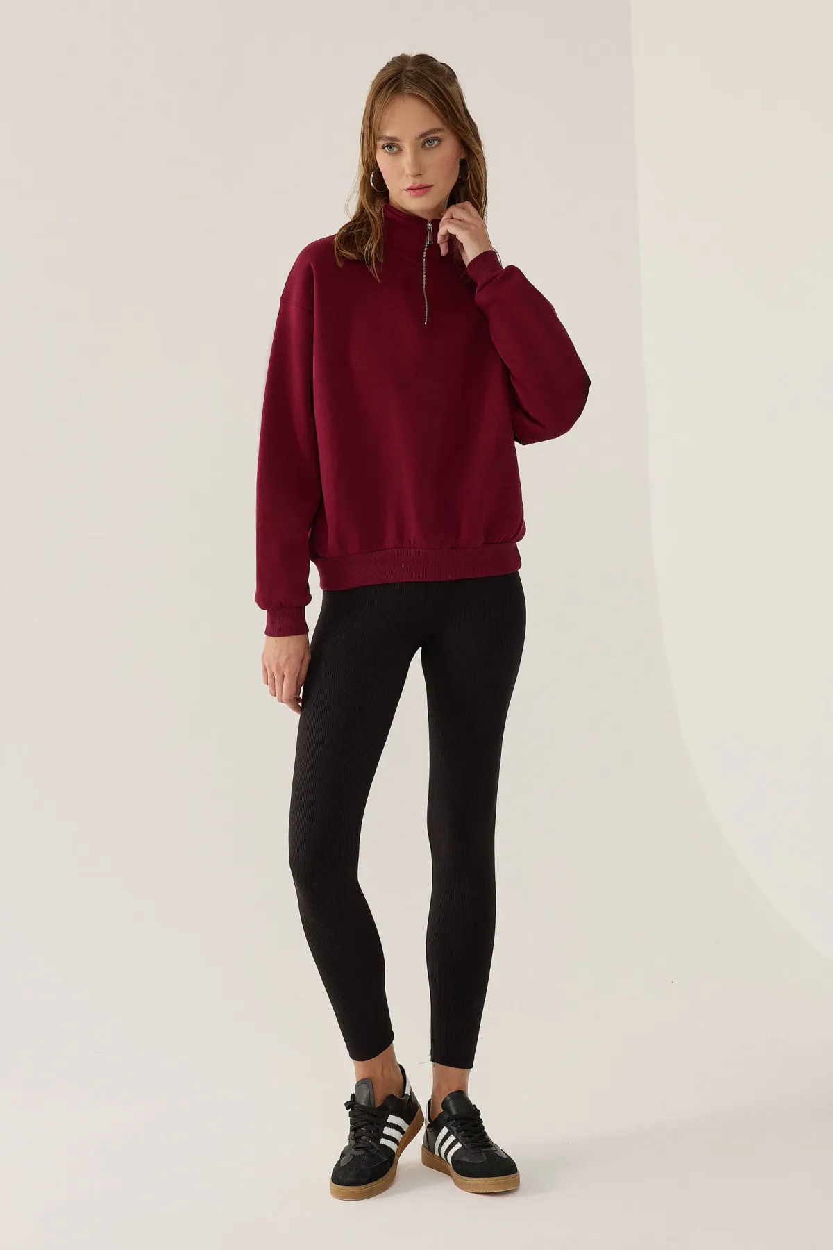 Relaxed Fit Zipper Collar Sweatshirt 4