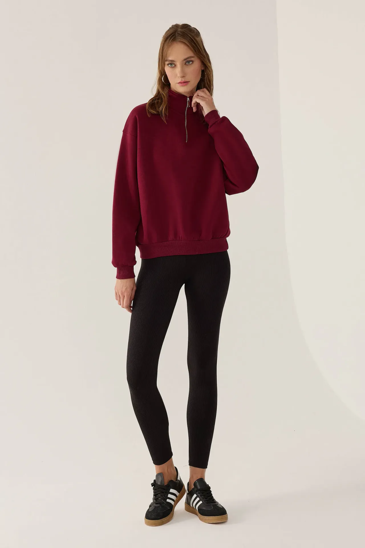 Relaxed Fit Zipper Collar Sweatshirt