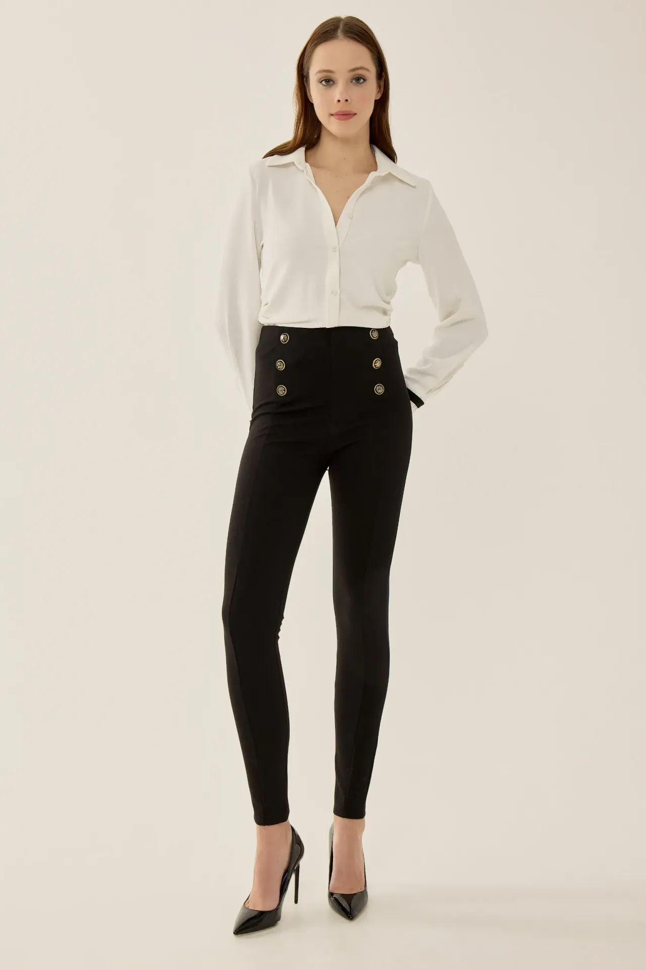 High Waist Leggings with Button Detail