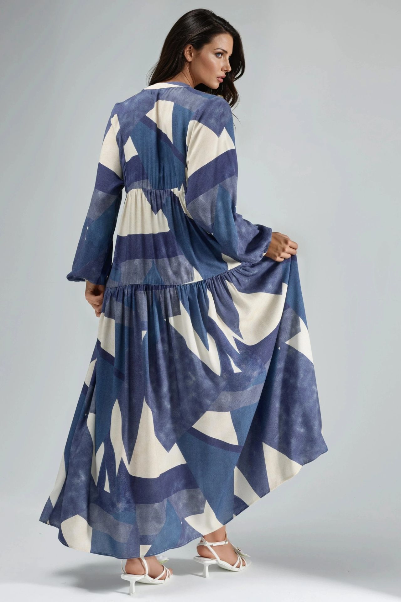 Printed Long Sleeve Viscose Maxi Dress  3
