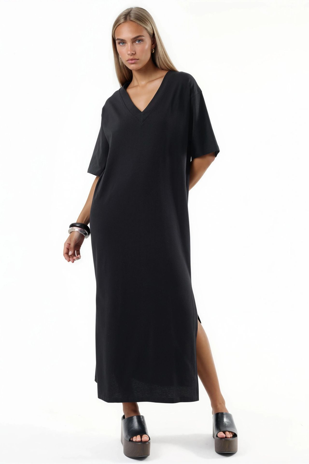BUSEM V-Neck Loose Fit Midi Dress