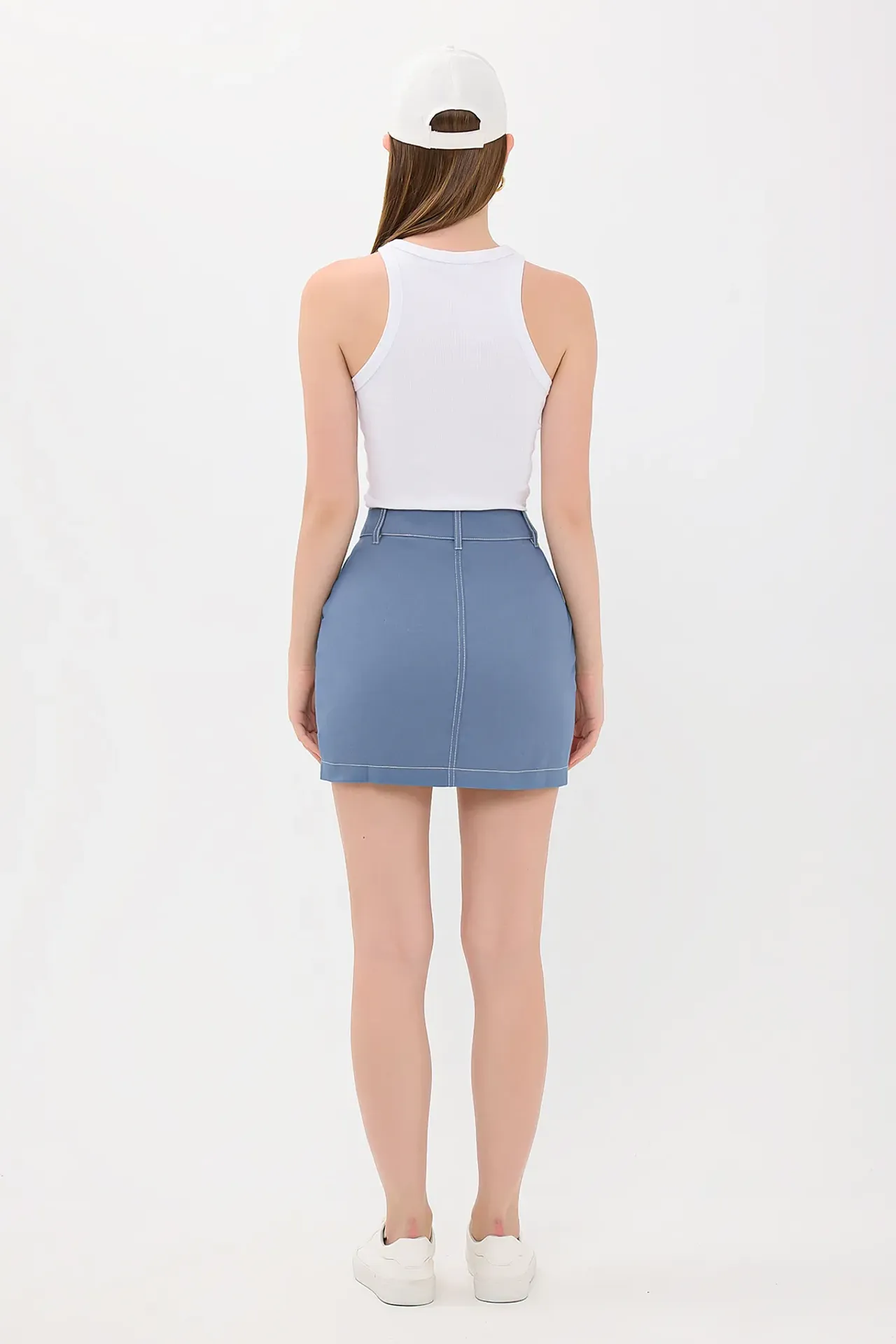 High Waist Stitch Detail Mini Skirt