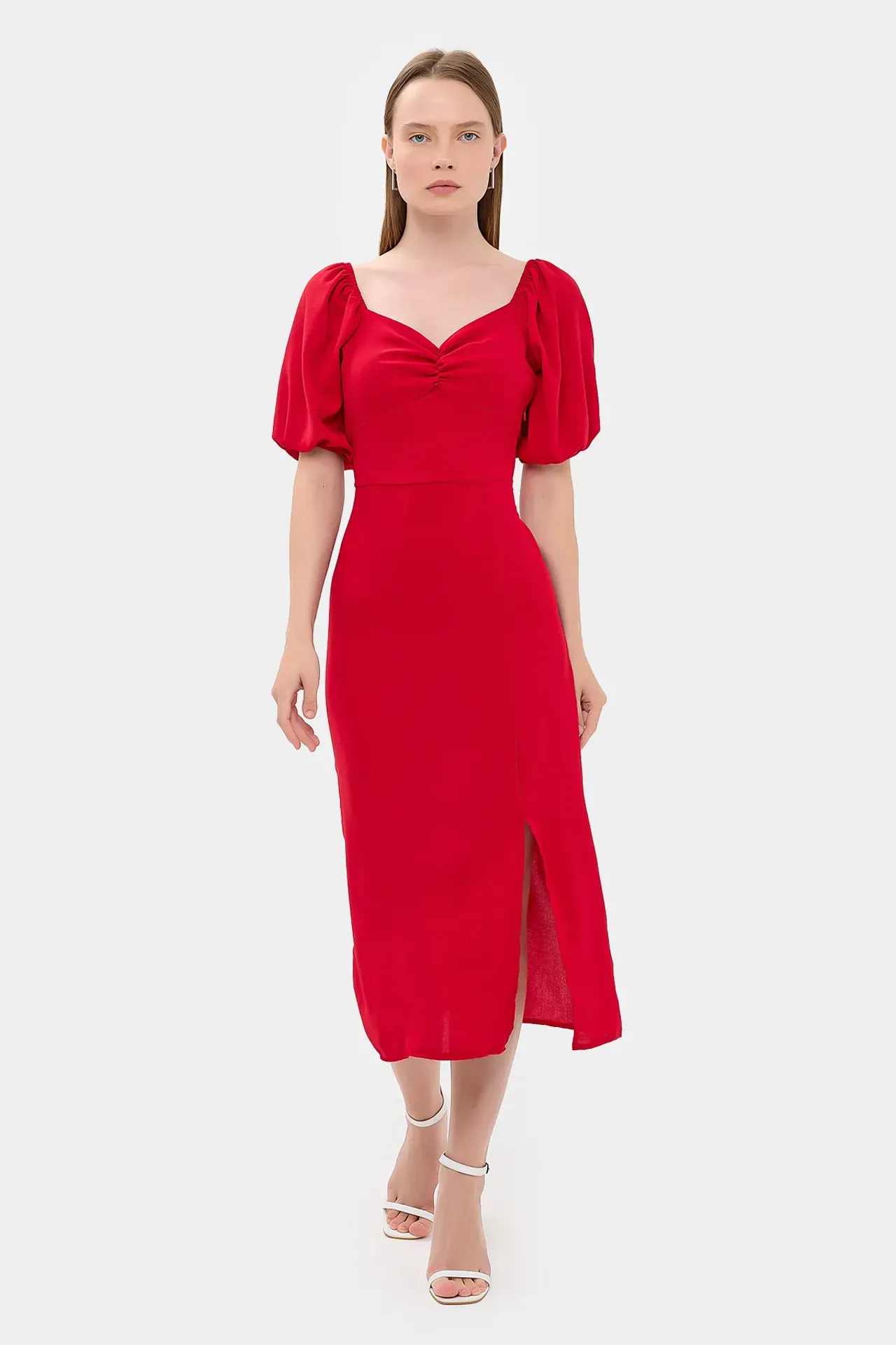 Sweetheart Neck Midi Dress with a Side Slit