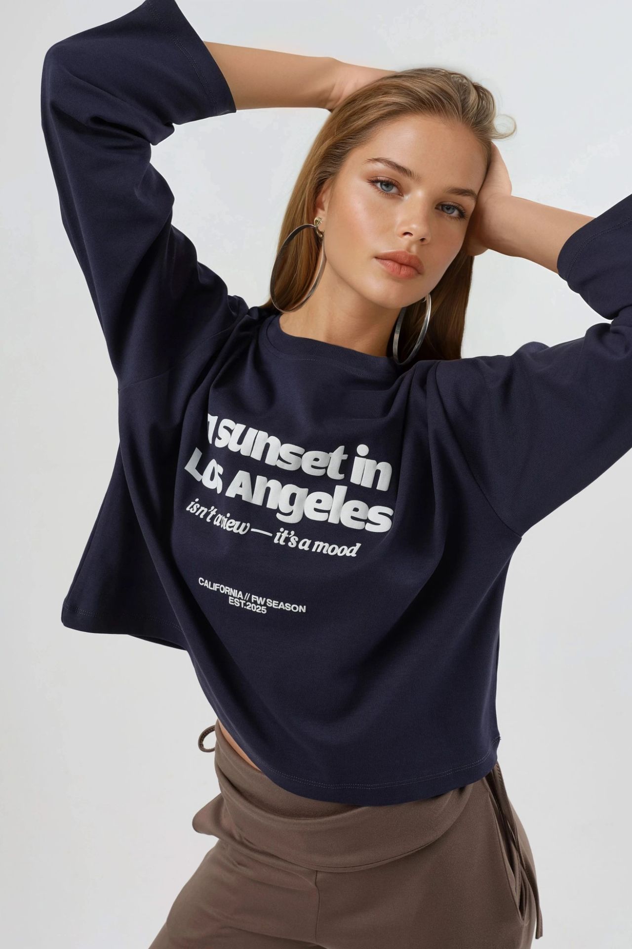 BUSEM Relaxed Fit Long Sleeve Crew Neck Back Printed Top 4
