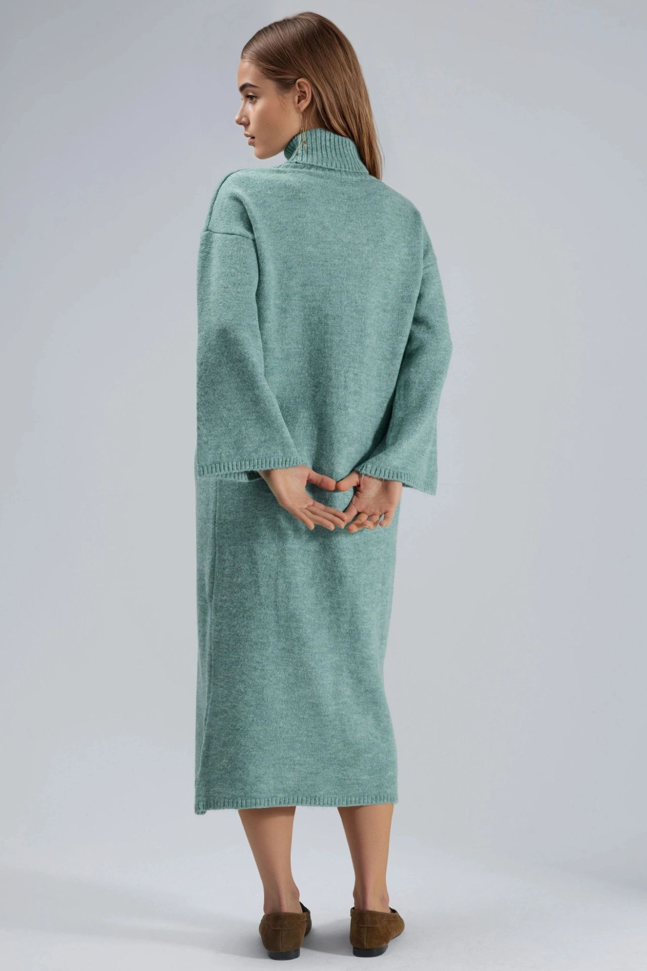 MY FASHION Ribbed Turtleneck Maxi Knit Dress 2