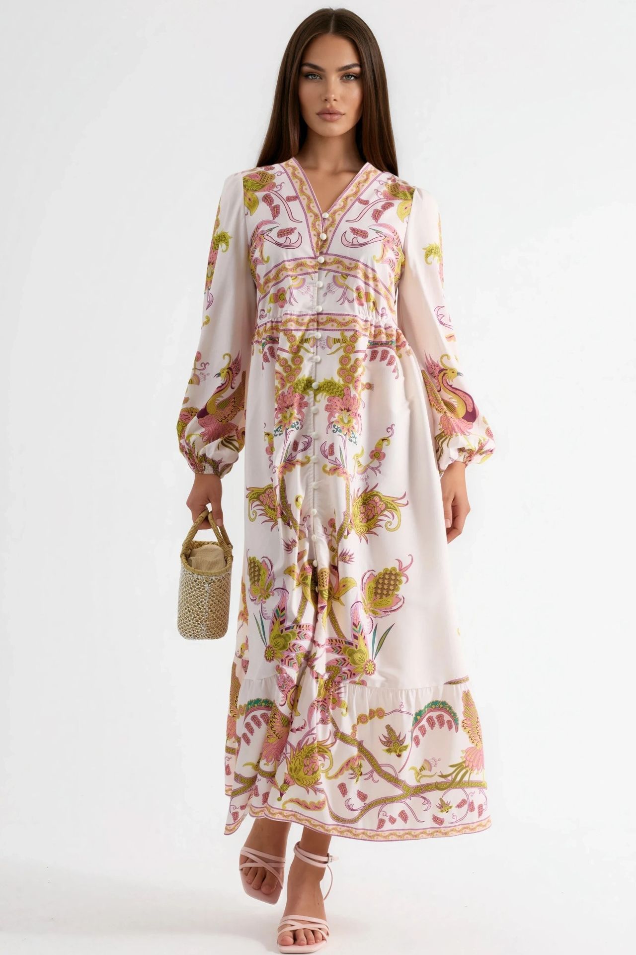 MSN Belted Printed Maxi Dress with V-Neck 5