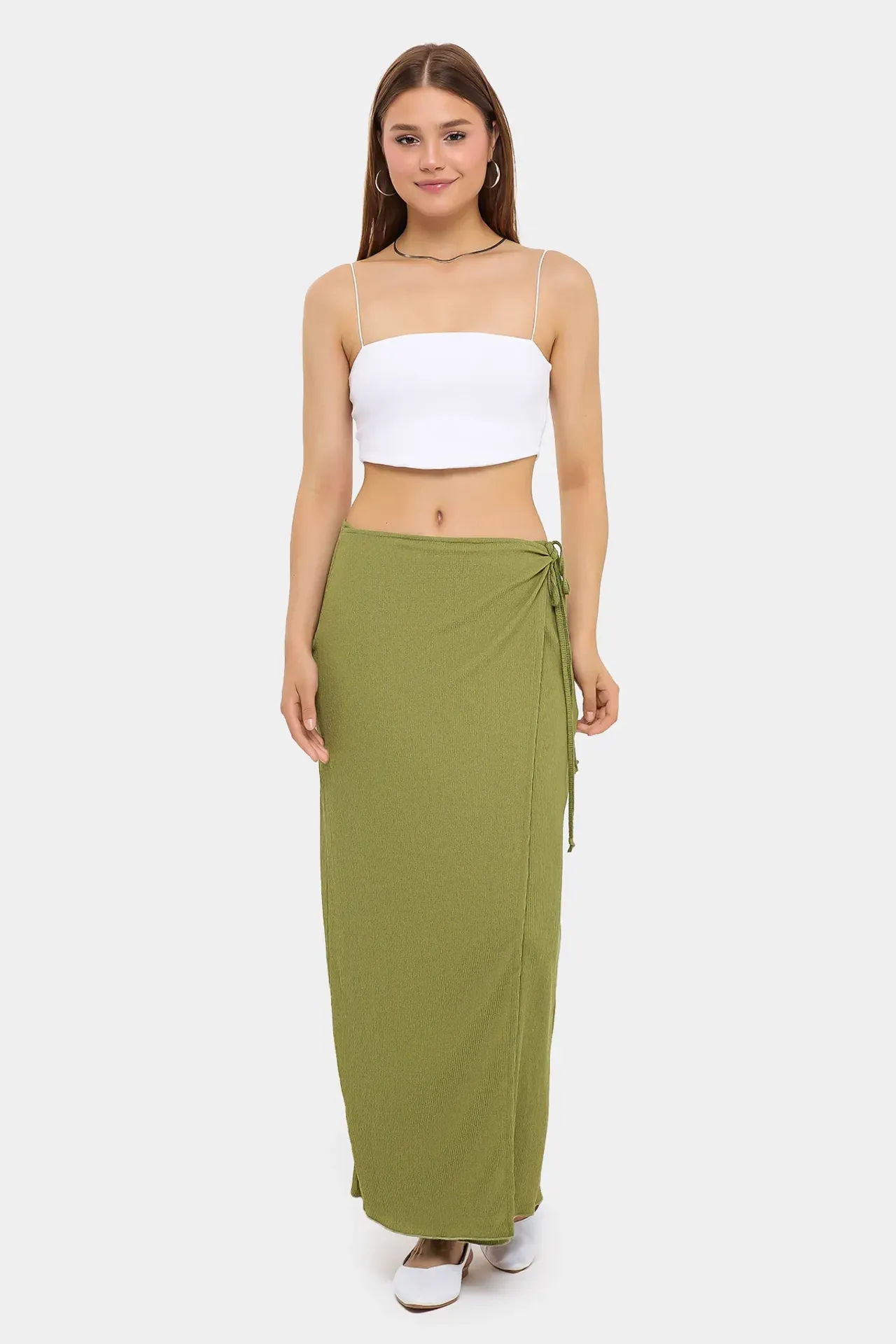 Twisted Fabric Mid-Rise Skirt with Tie Waist