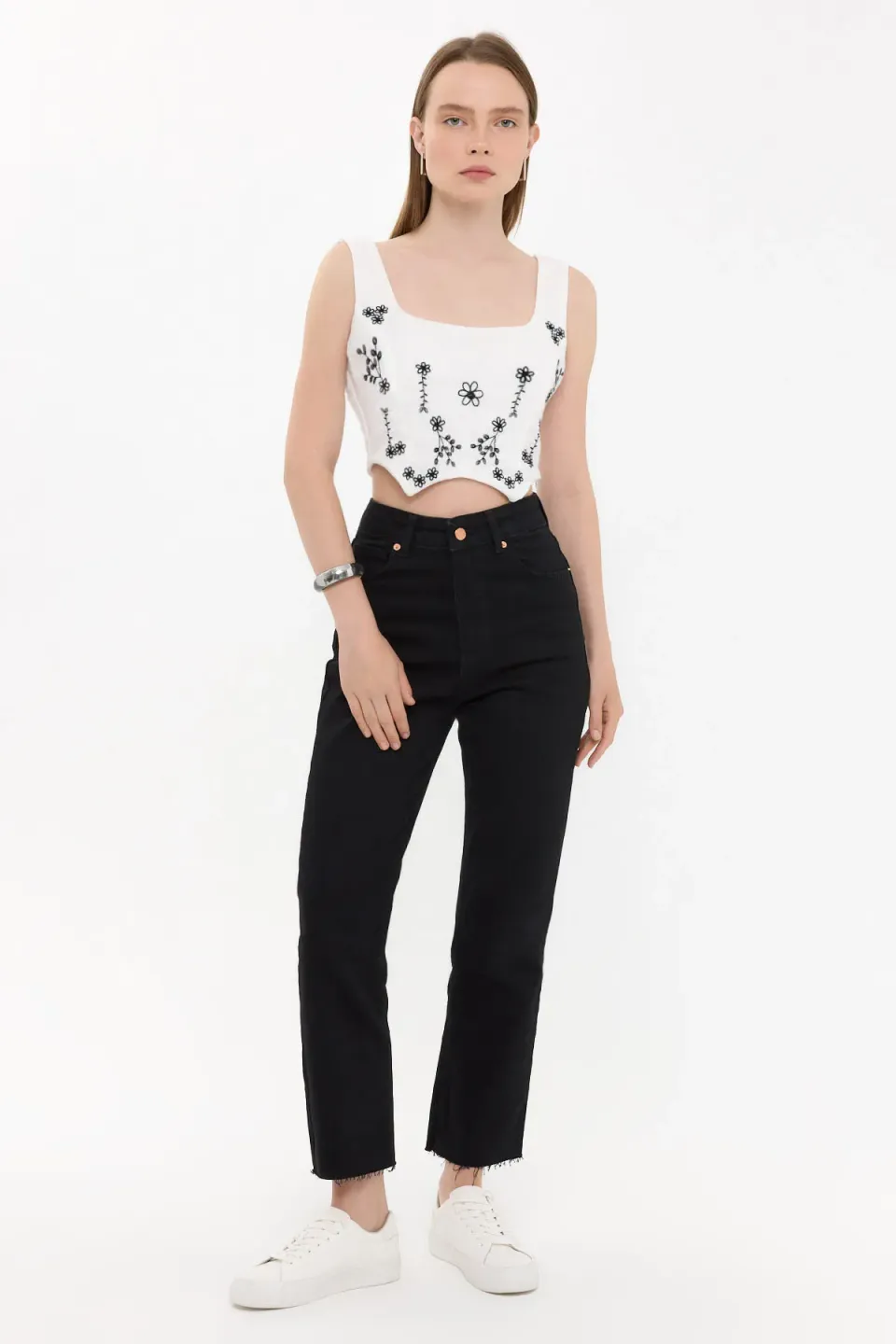 Floral Print Corset Round Neck Sleeveless Top