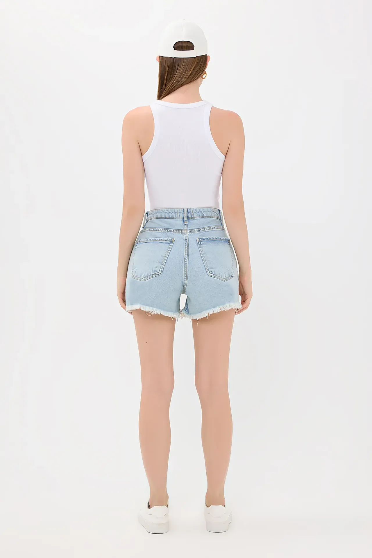 High-Waist Ripped Denim Mini Shorts
