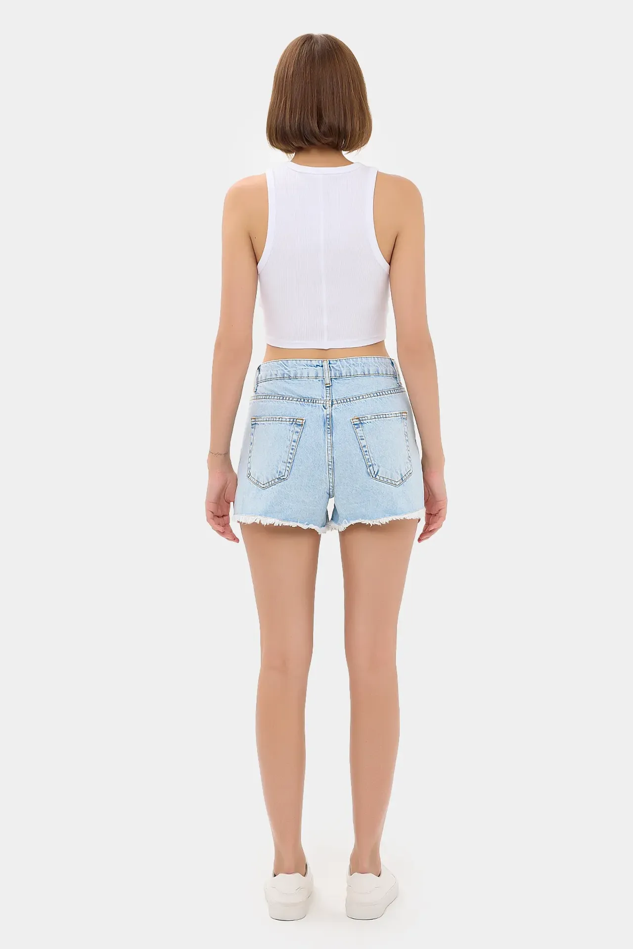 High-Waist Ripped Denim Shorts