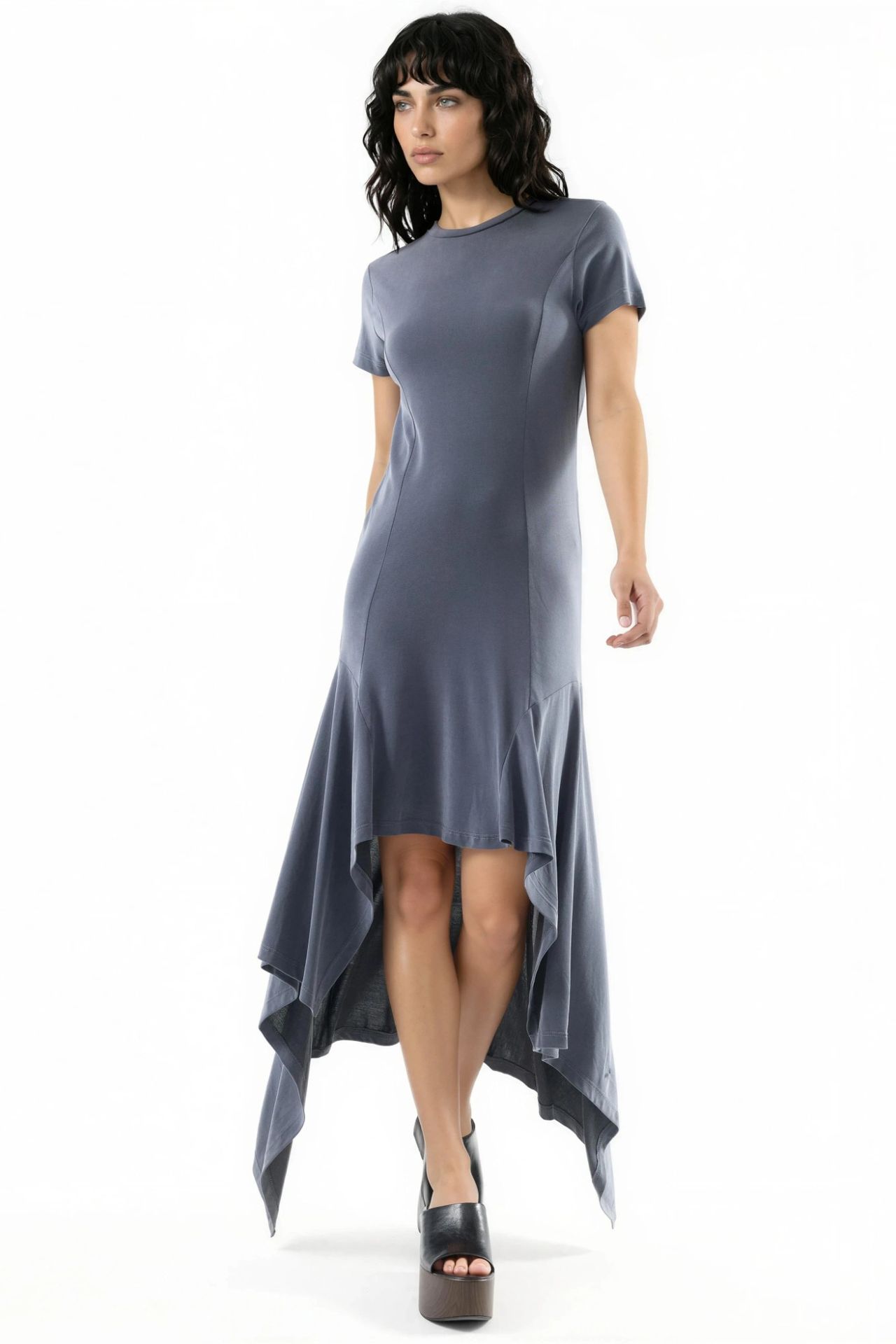 BUSEM Asymmetric Midi Dress with Crew Neck 2