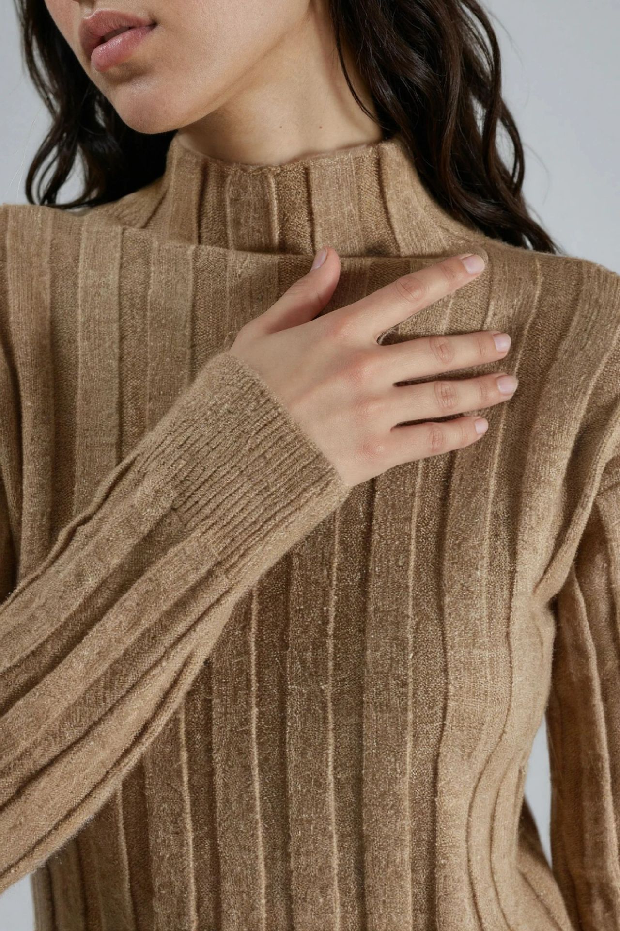 MY FASHION Ribbed Turtleneck Mini Knit Dress 7
