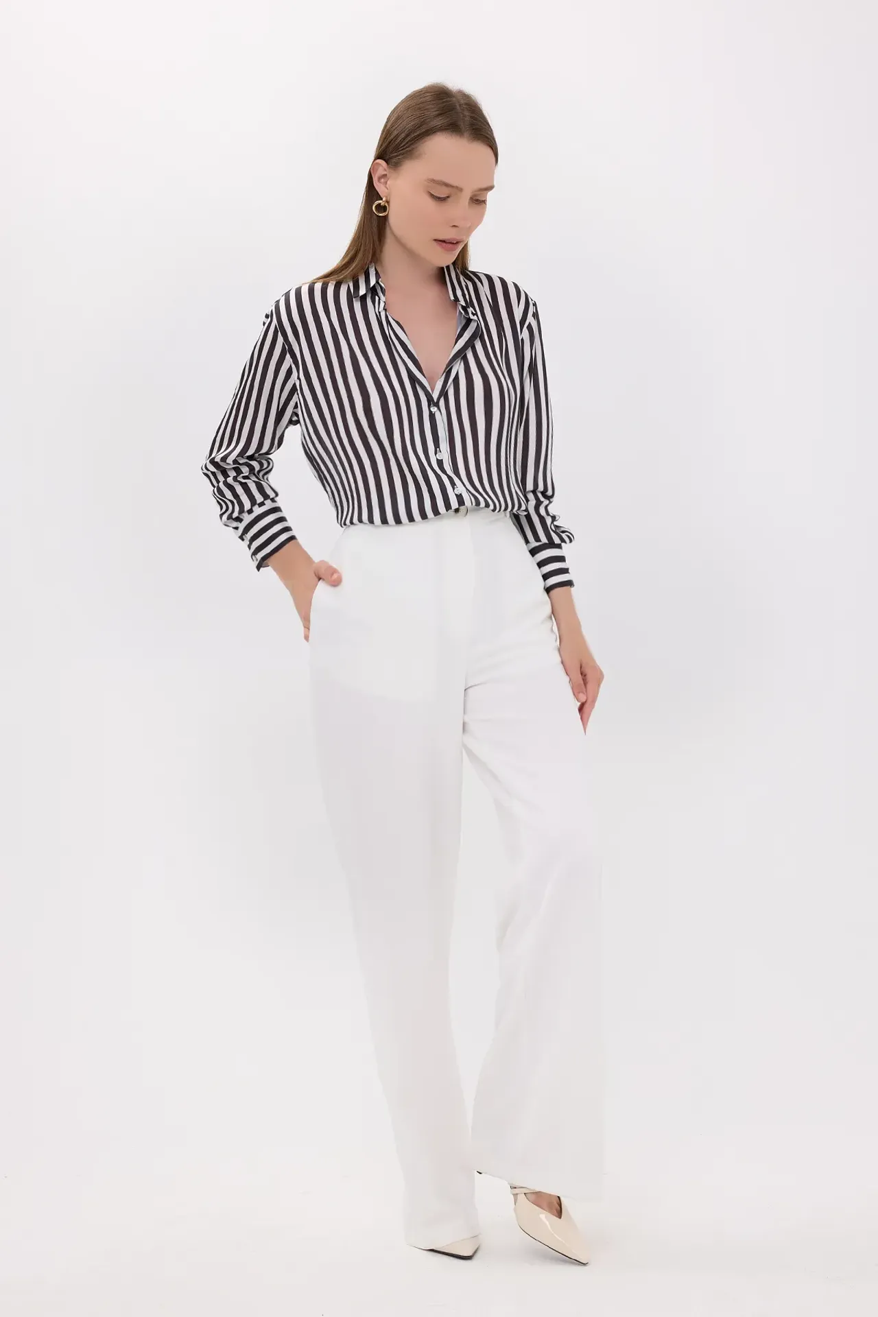 Striped Long Sleeve Satin Shirt