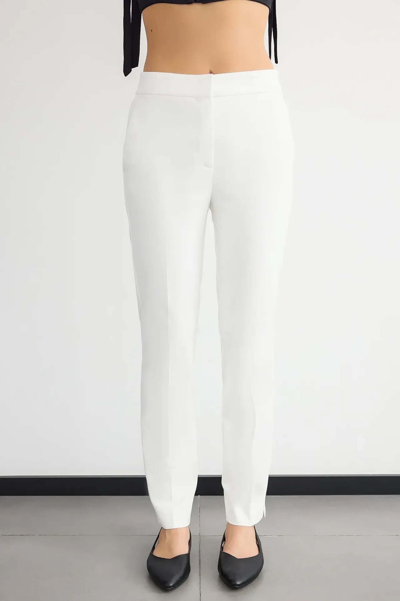 High-Waist Slim Fit Trousers with Belt Detail