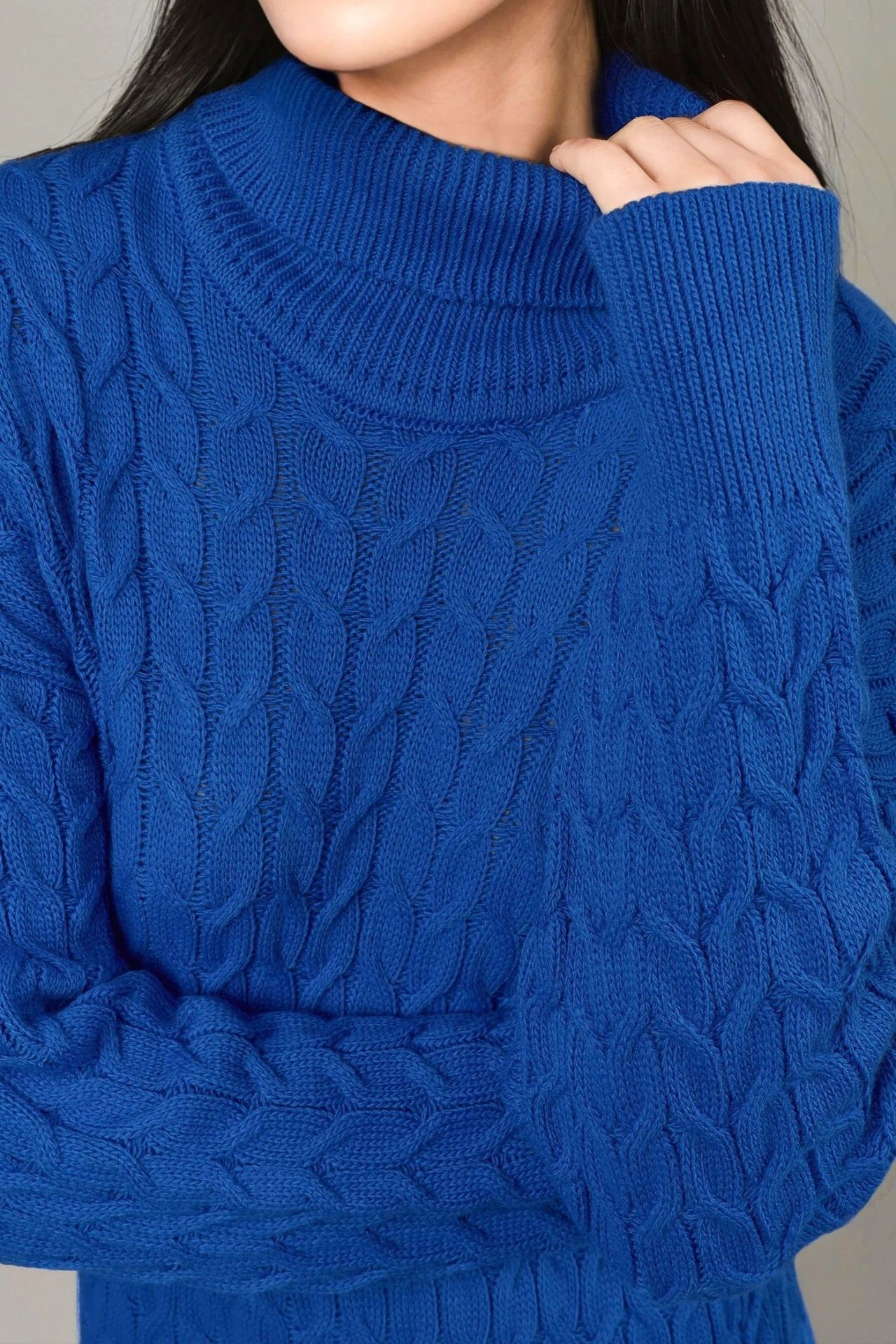 MY FASHION Long Sleeve Turtleneck Hair Braid Knit Dress 4