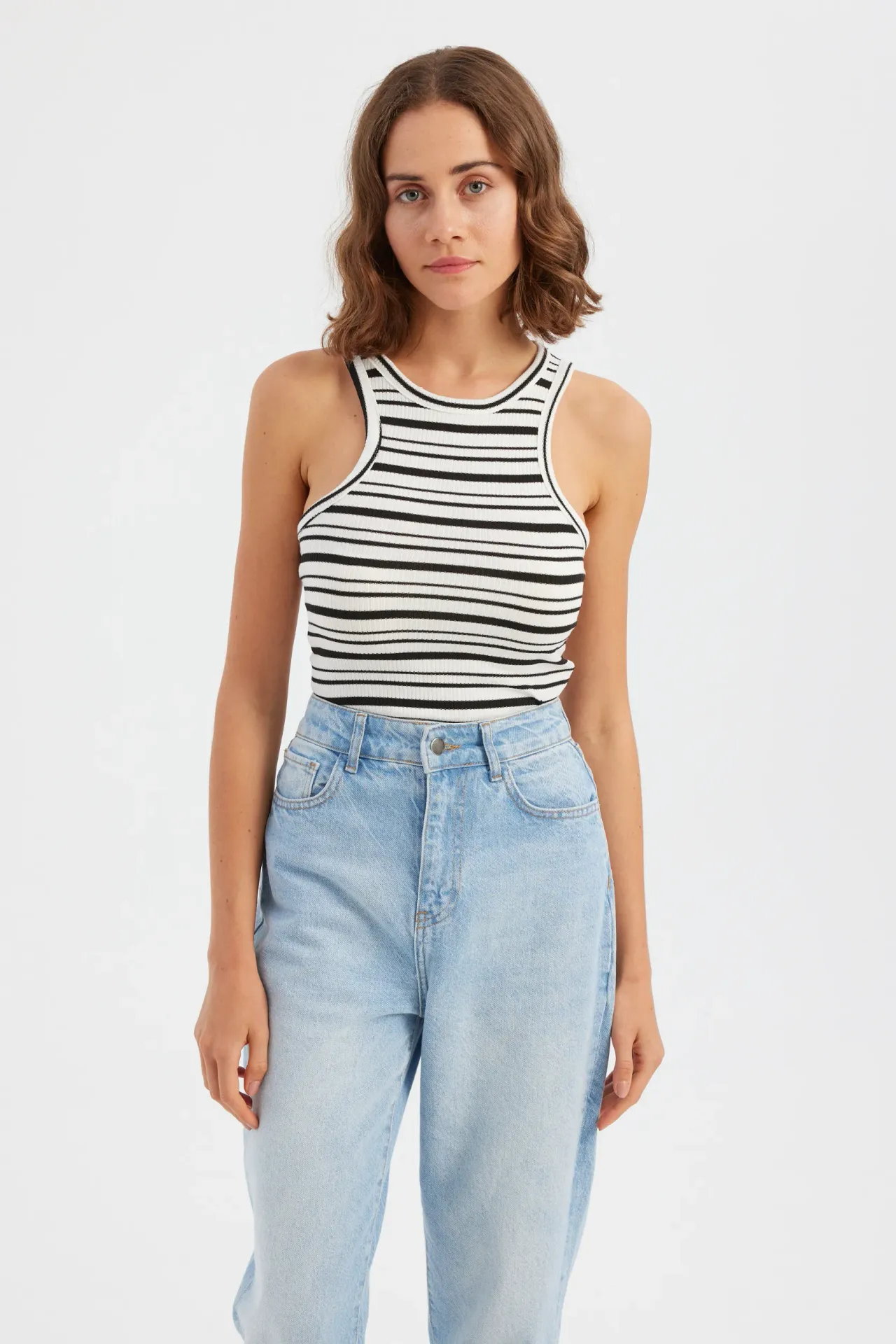 Striped Woven Halter-Neck Tank Top