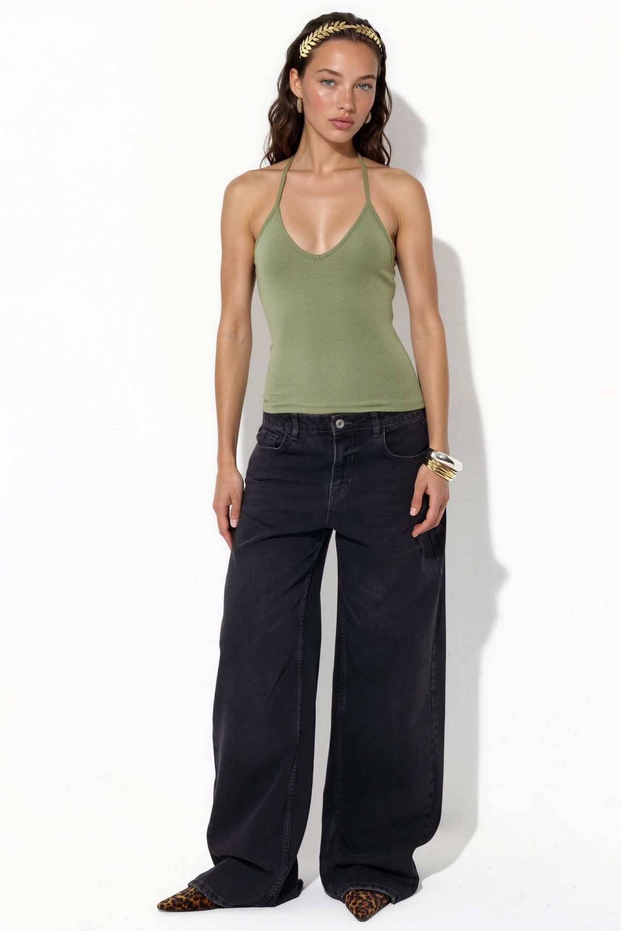 BUSEM Slim Fit Halter Yaka Jarse Bluz 4