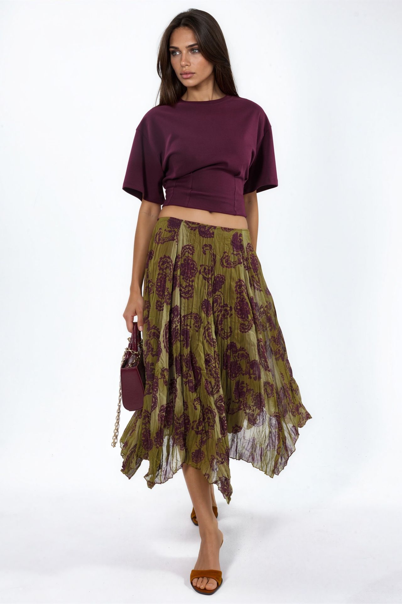 BUSEM High-Waist Paisley Chiffon Maxi Skirt 5