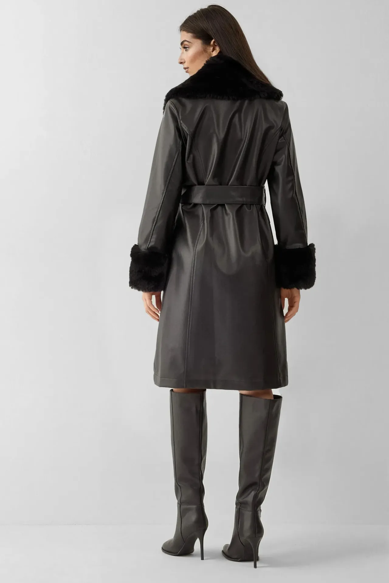 BDART Long Faux Leather Coat with Shawl Collar 7