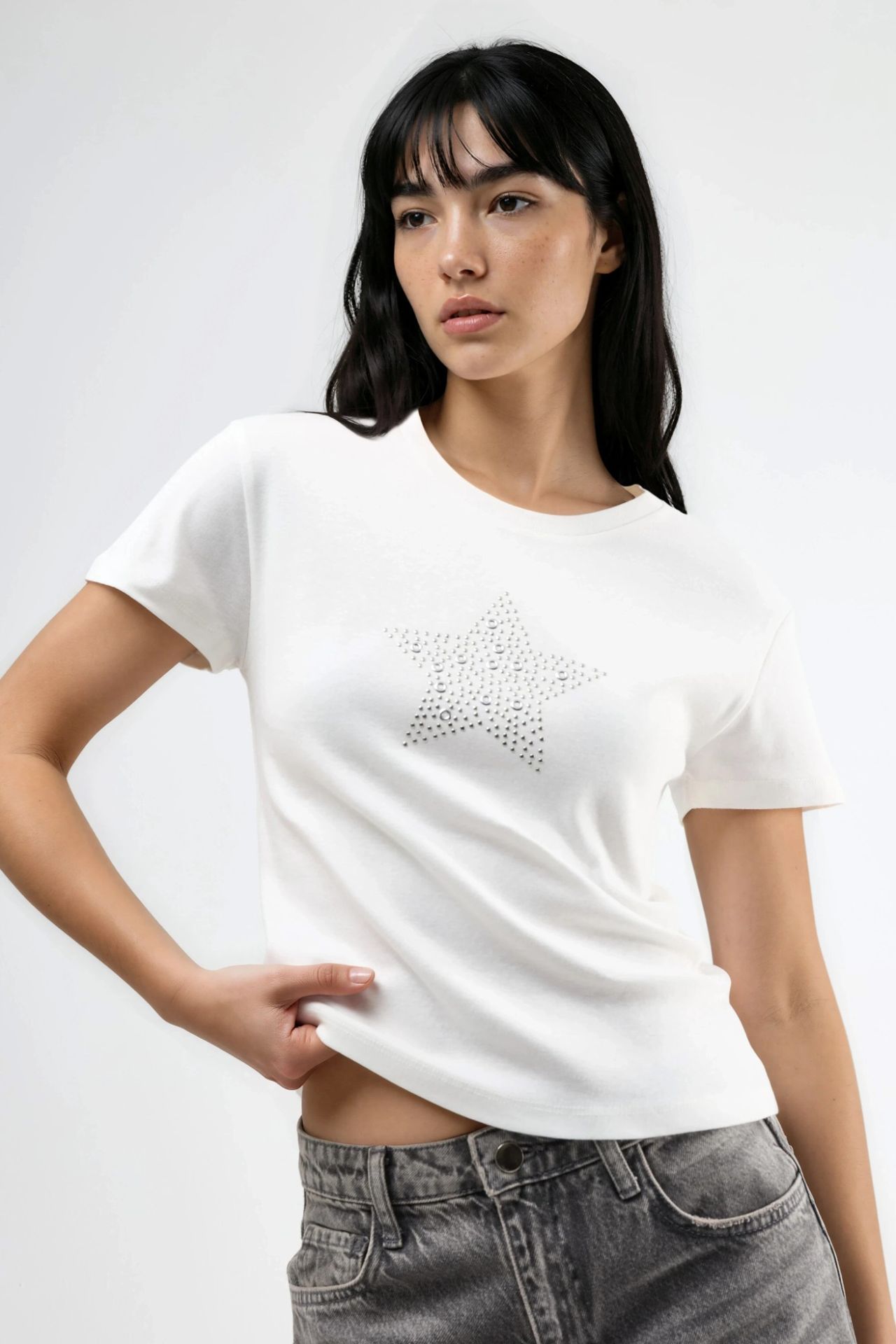BUSEM Stone Detailed Crew Neck T-Shirt 1
