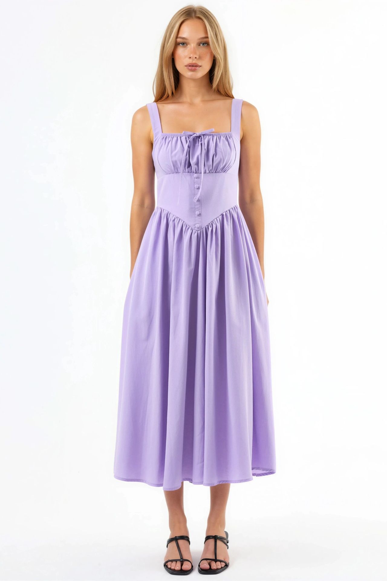 BUSEM Midi Dress with Square Collar and Button Detail 5