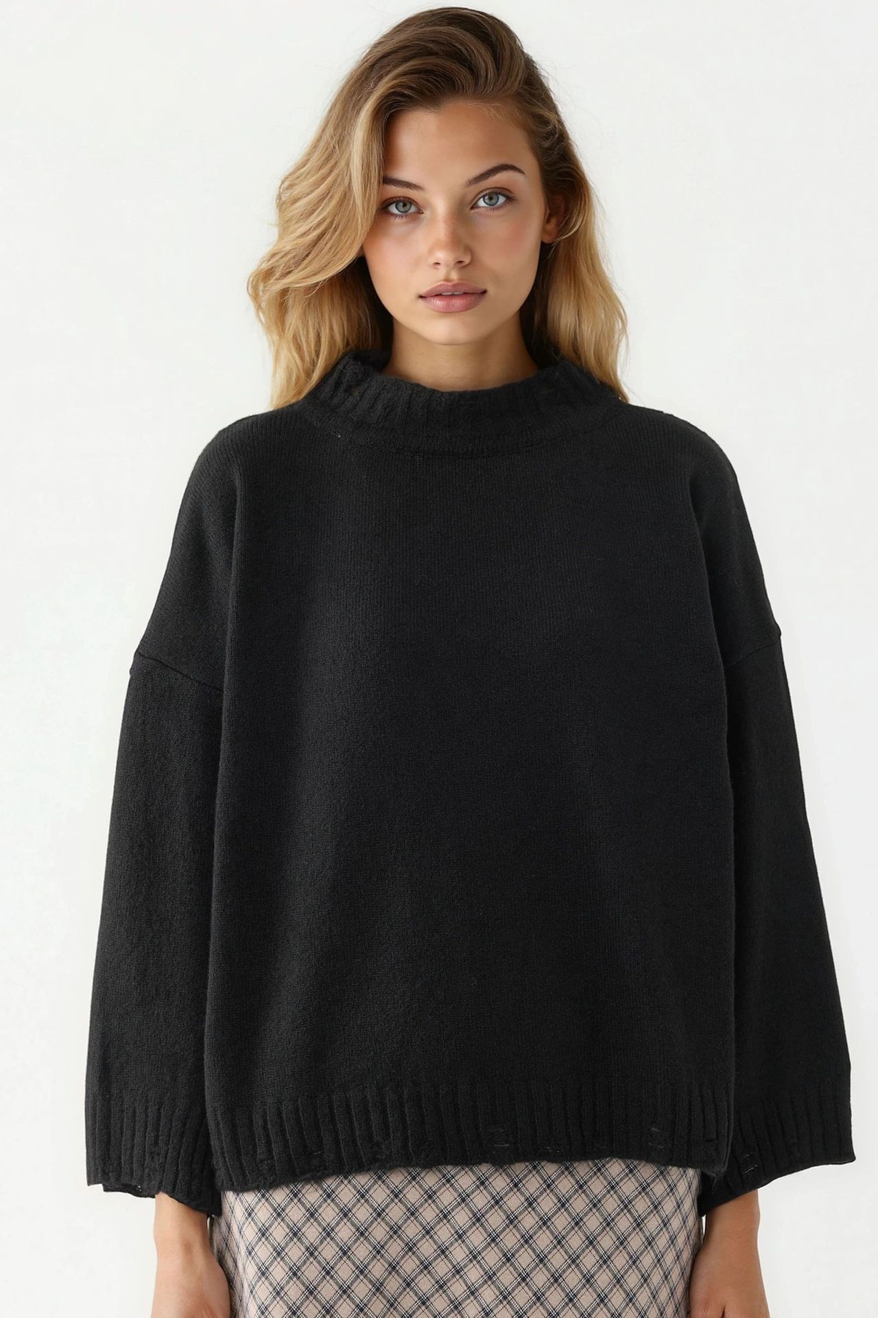MY FASHION Oversized Textured Knit Sweater with Crew Neck 6