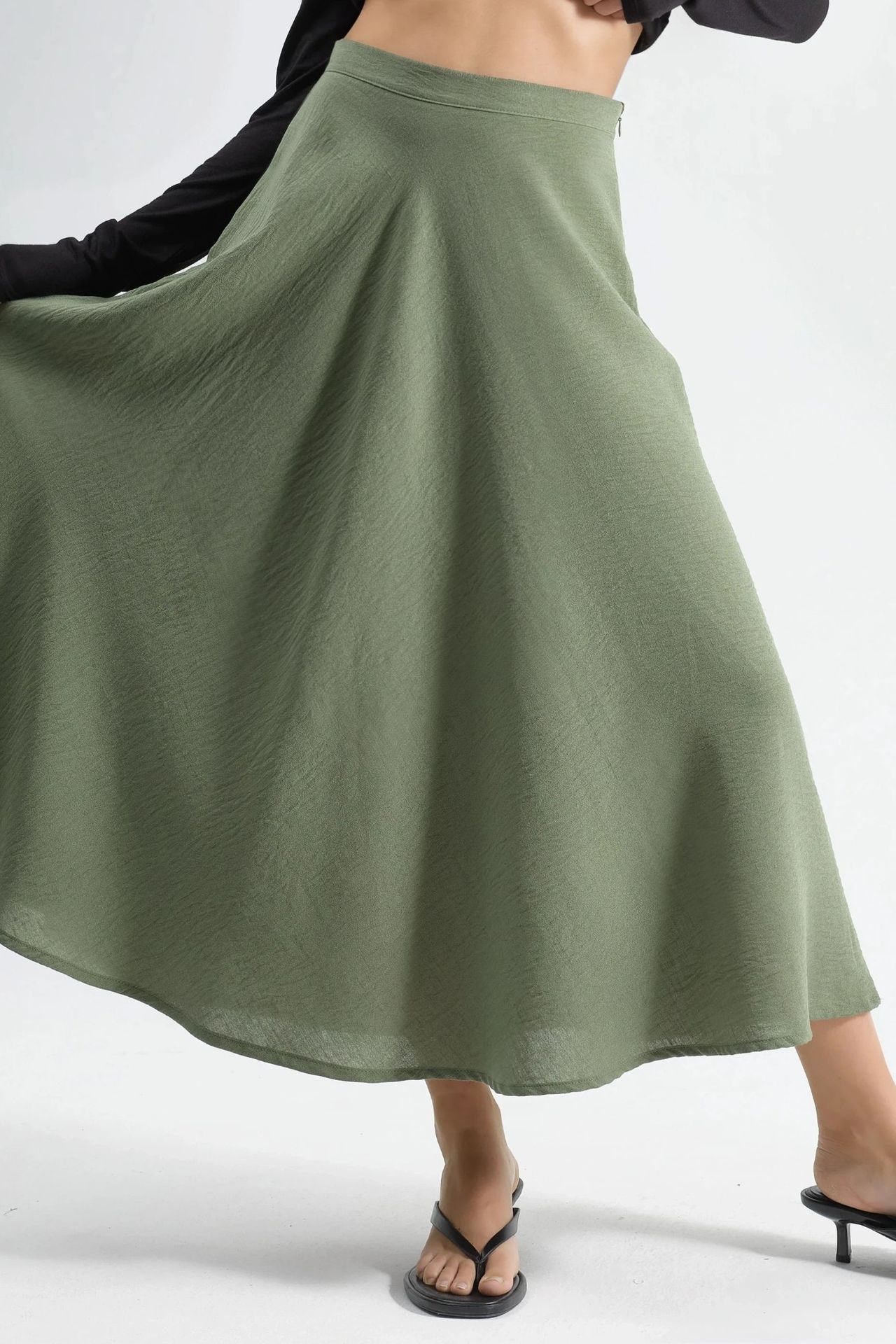 BUSEM High Waist Textured A-Line Maxi Skirt 1