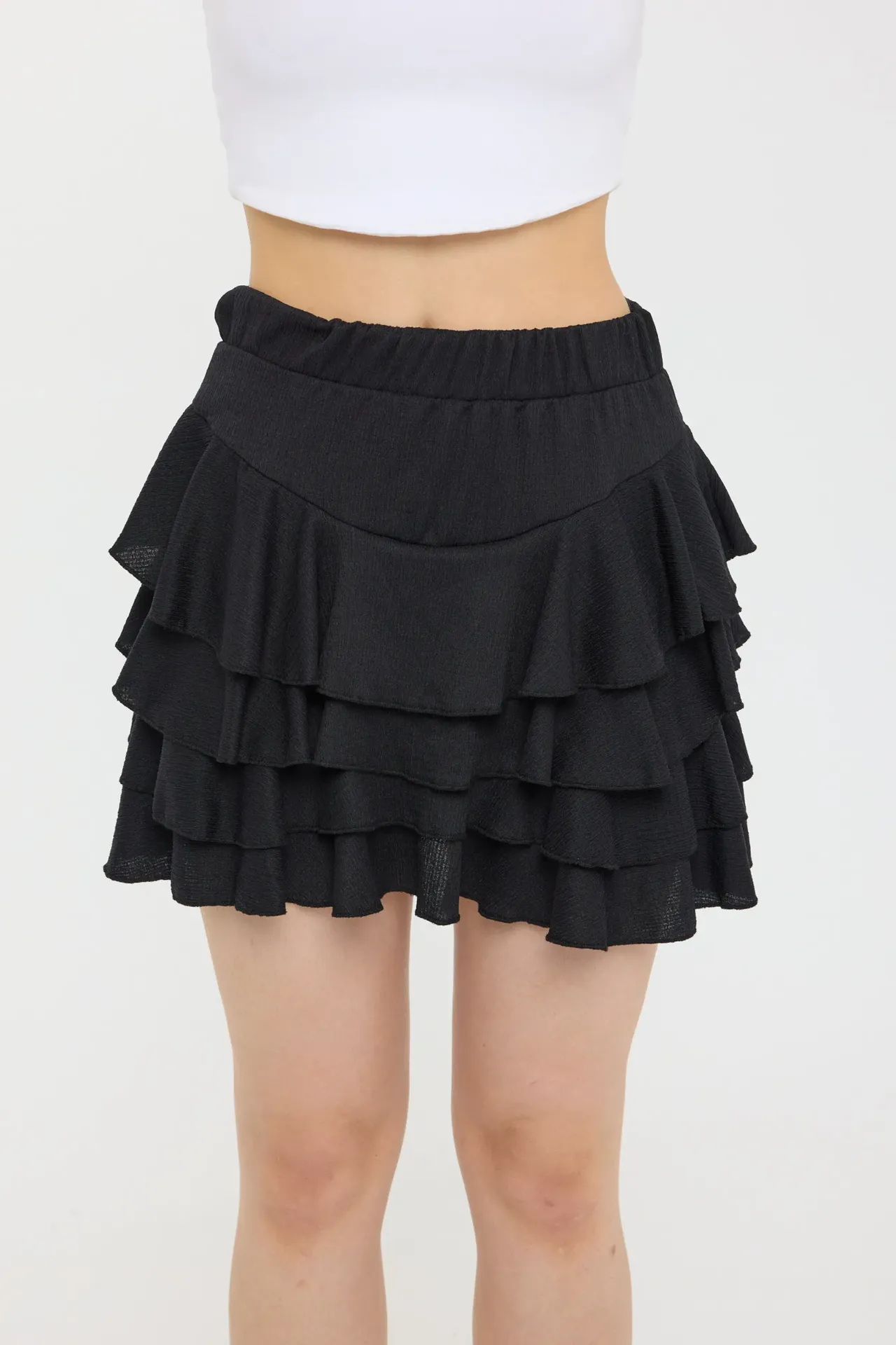 Tiered Ruffled Mini Skirt with Elastic Waist
