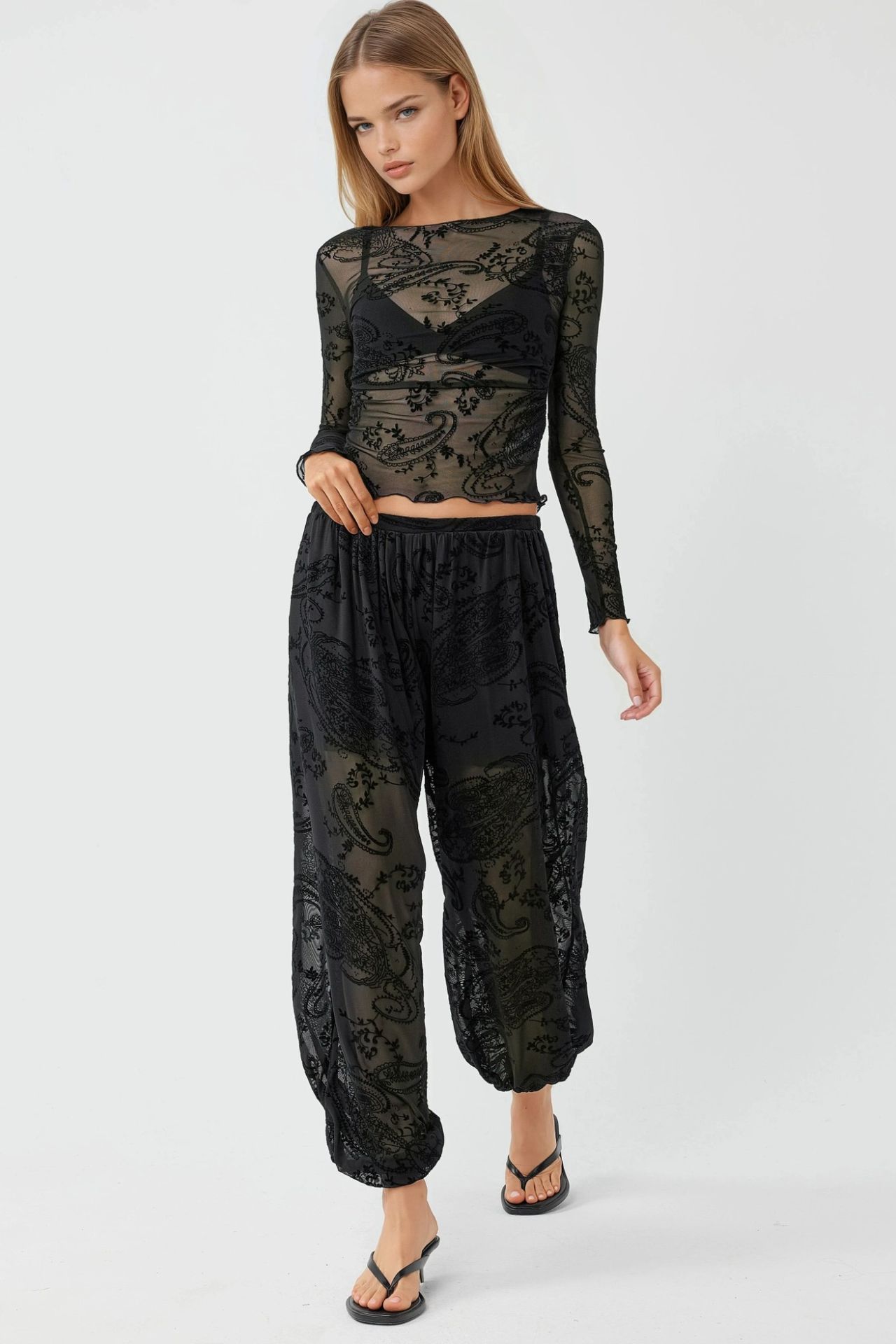 BUSEM Relaxed Fit Flock Print Tulle Pants 5