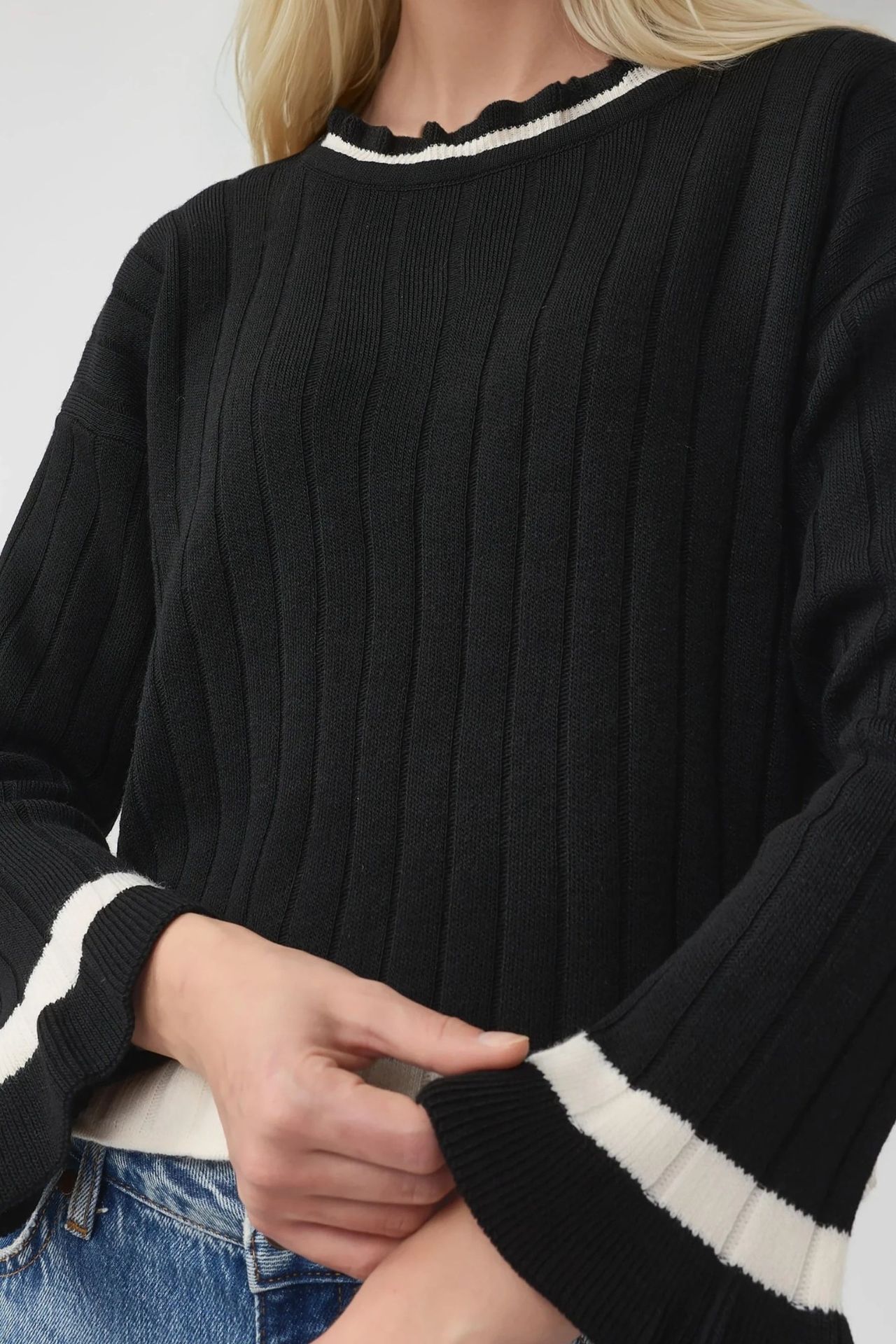 MY FASHION Striped Knit Sweater with Crew Neck 3