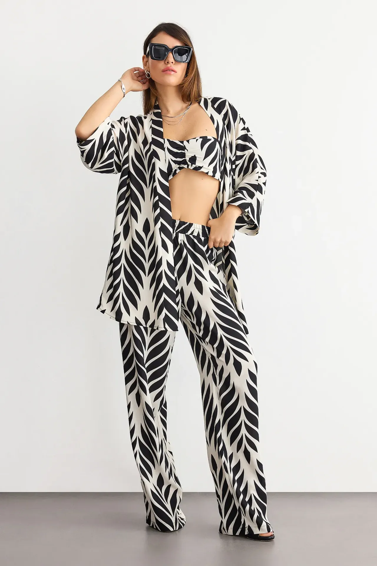 Patterned Cardigan & Top Set