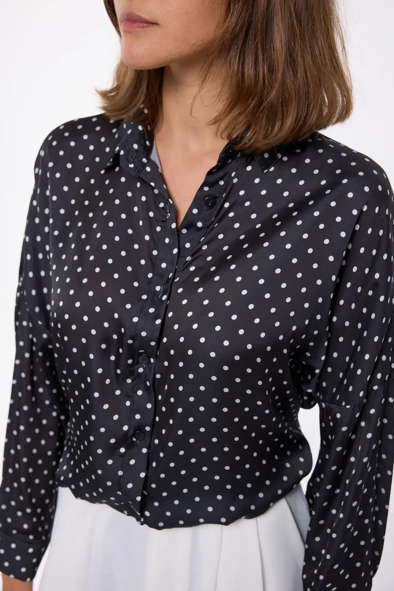 Polka-dot Satin Long Sleeve Shirt